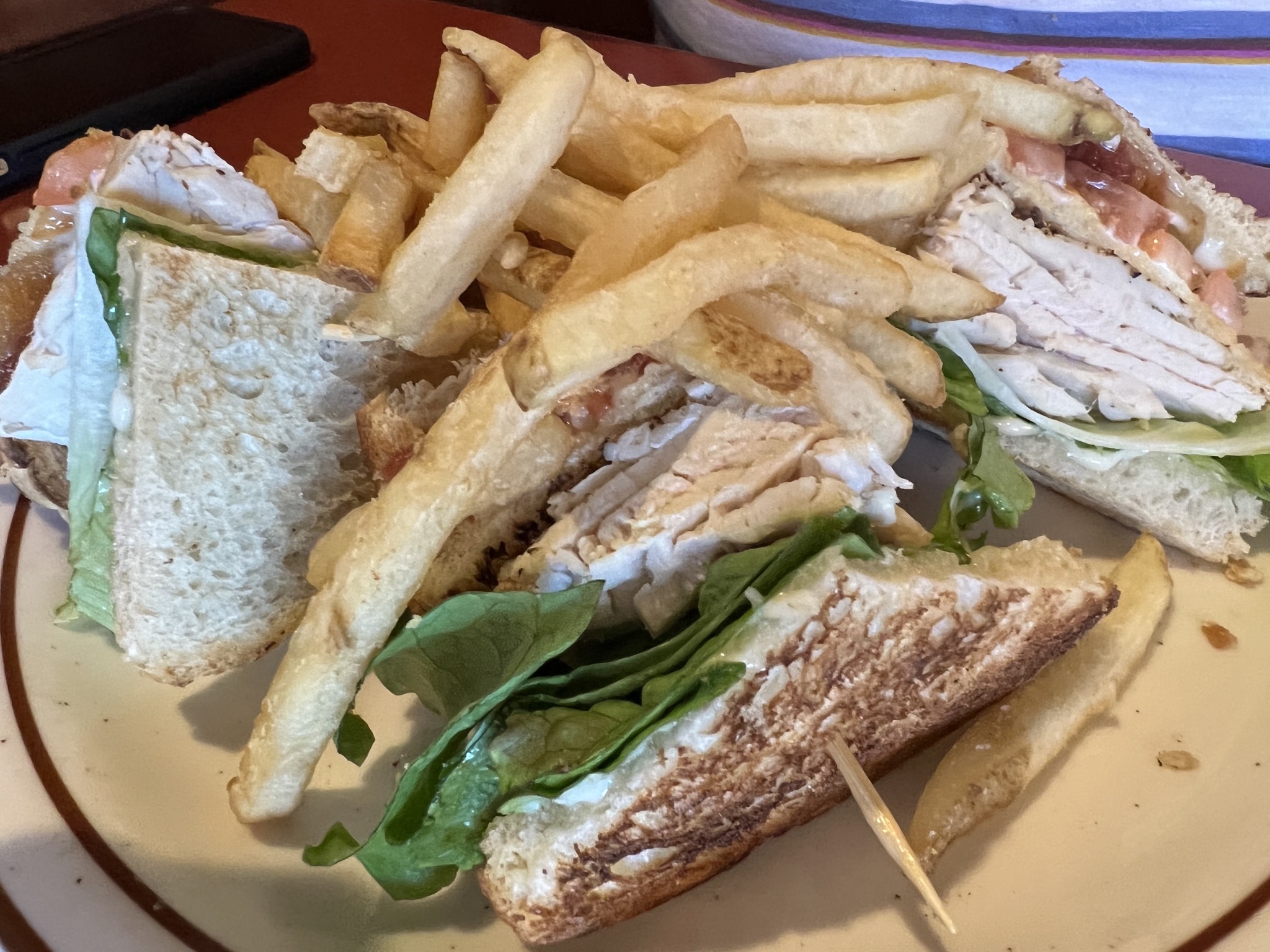 Club sandwich and fries