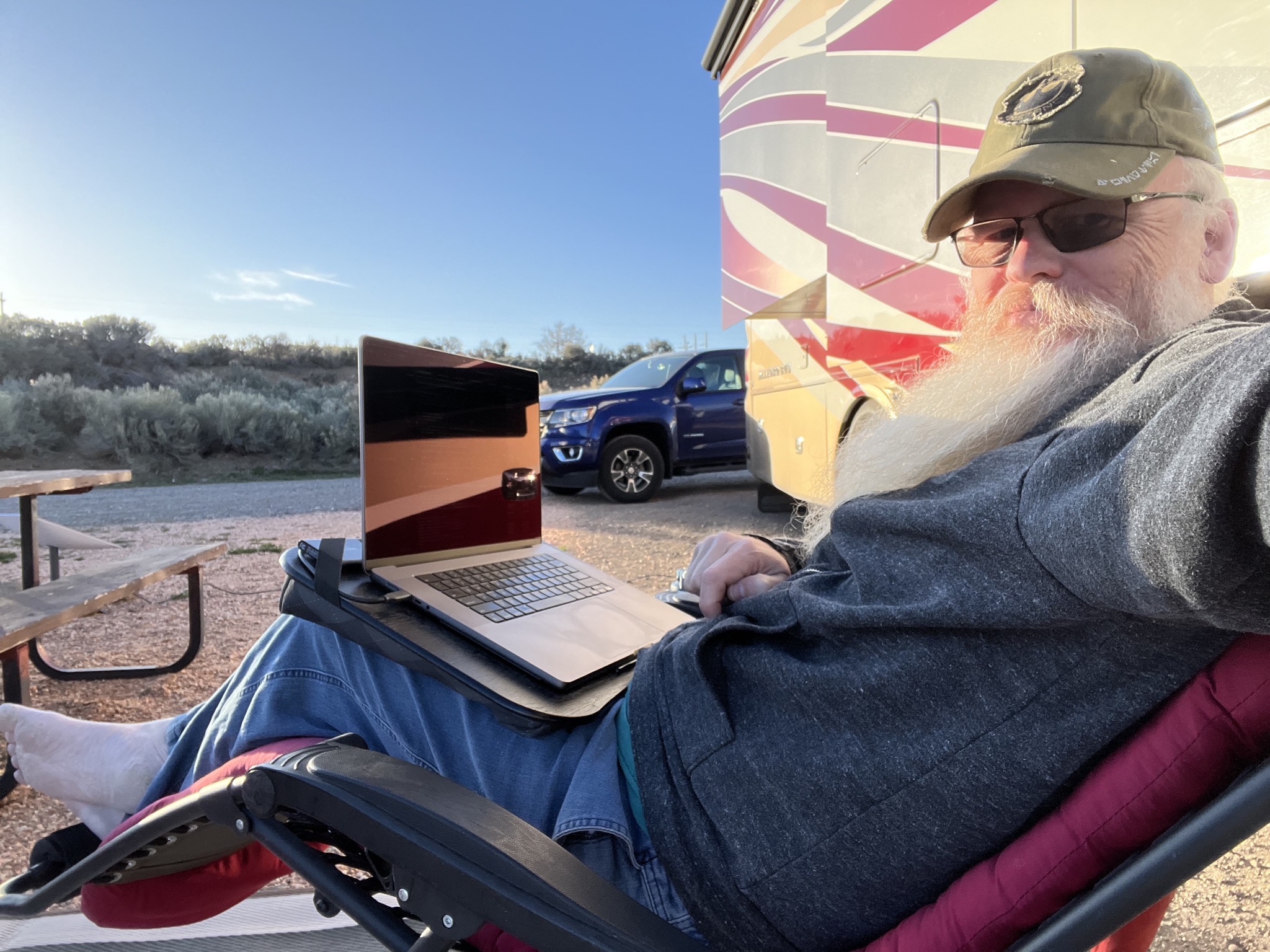 David working outside