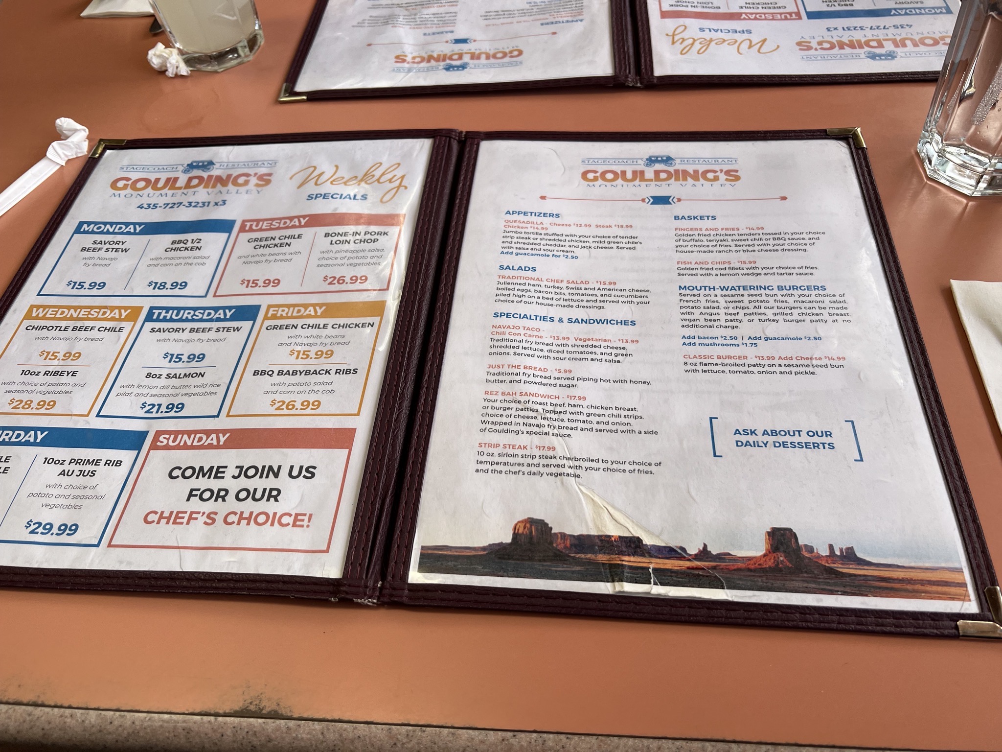 Goulding's menu