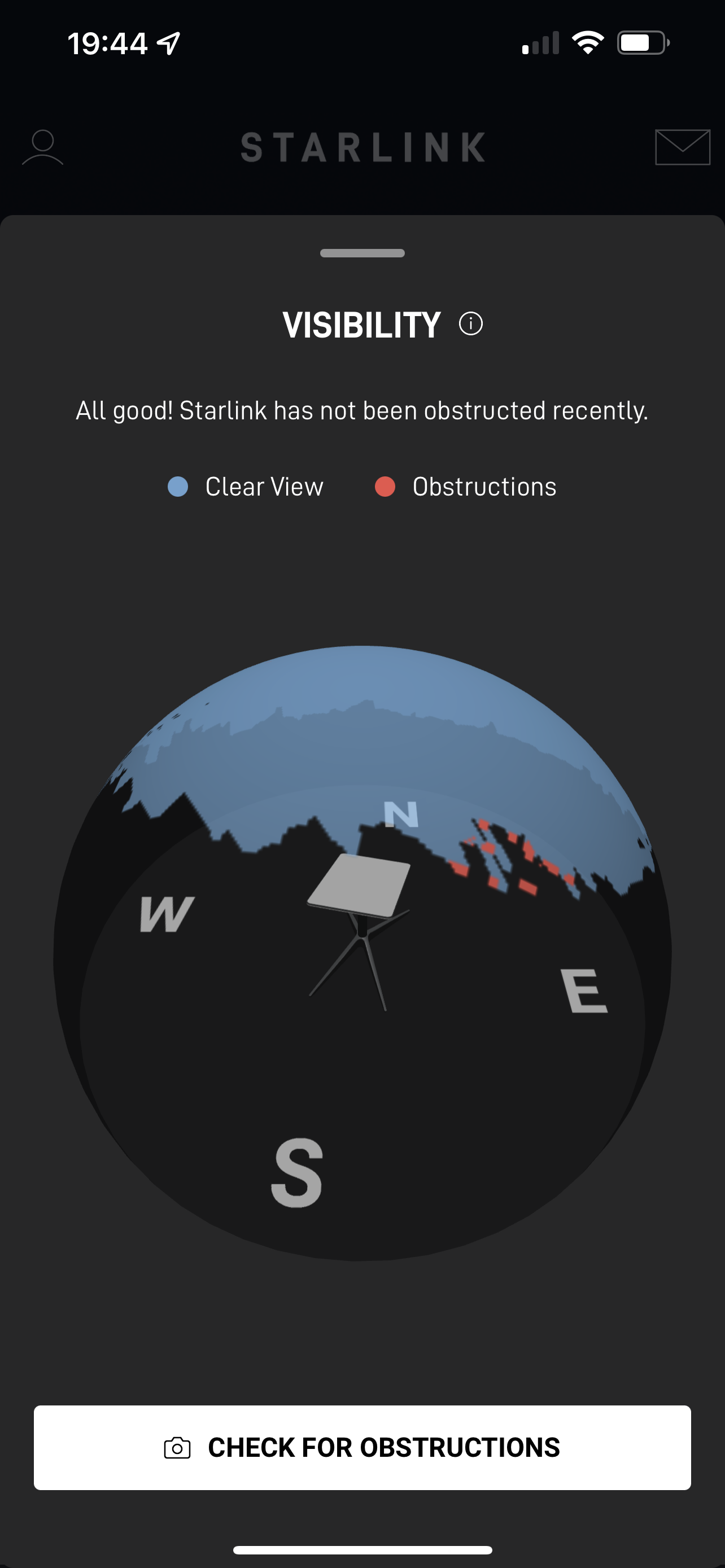 Starlink visibility app screenshot