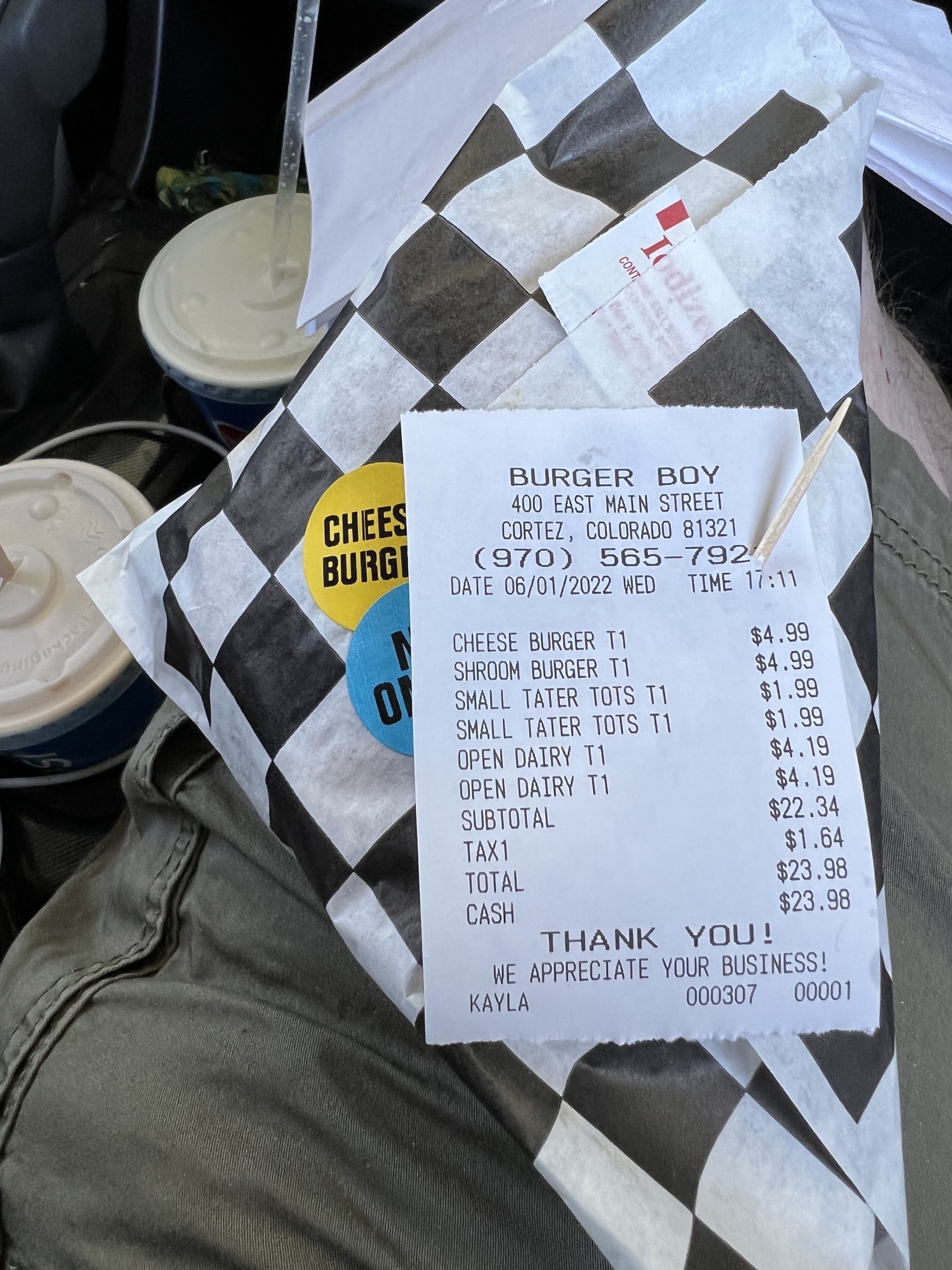 Burger and receipt