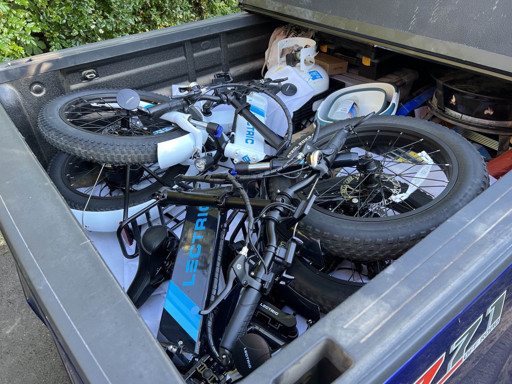 Two bikes in truck bed