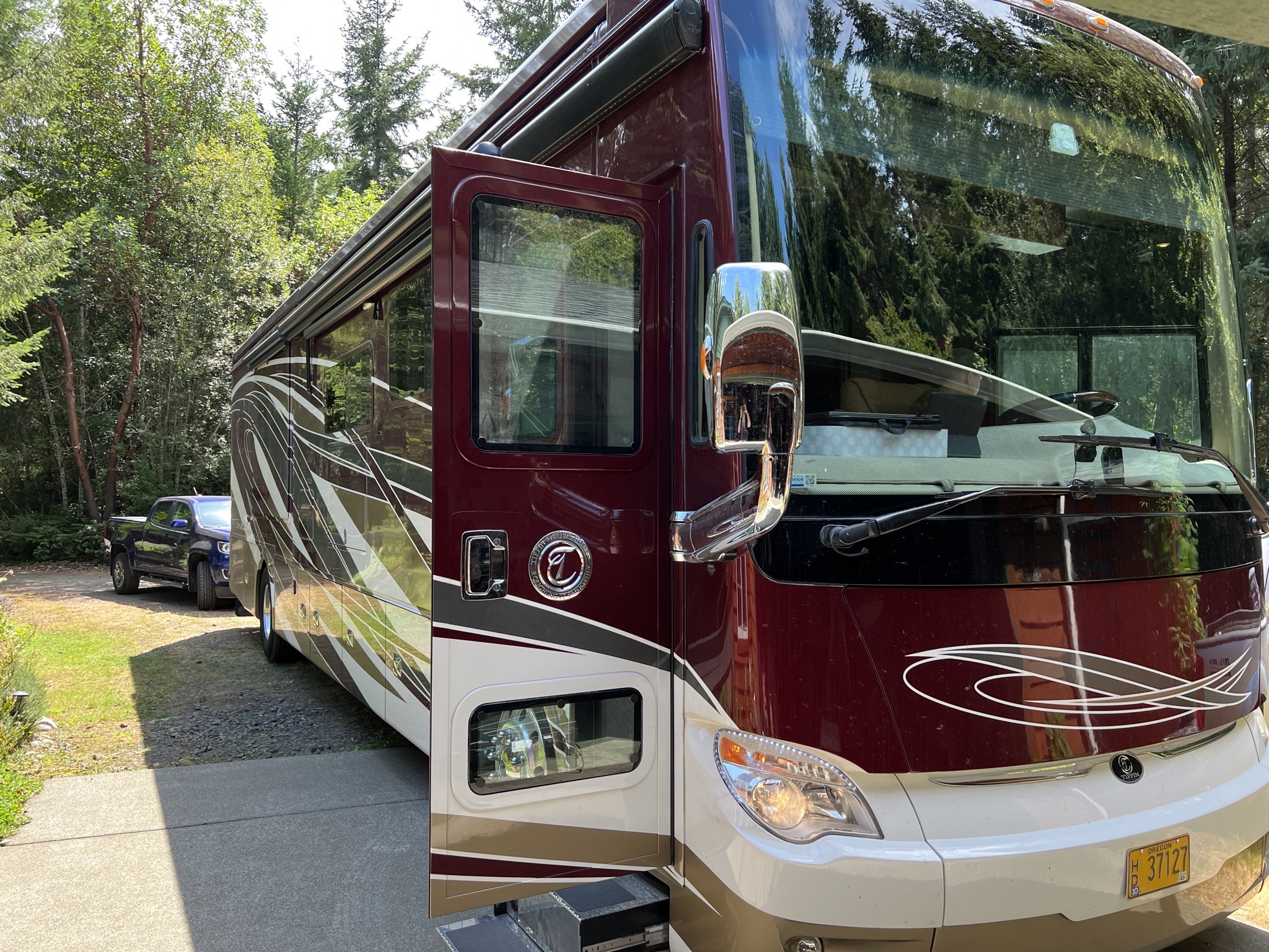 Coach and truck at Mom's place