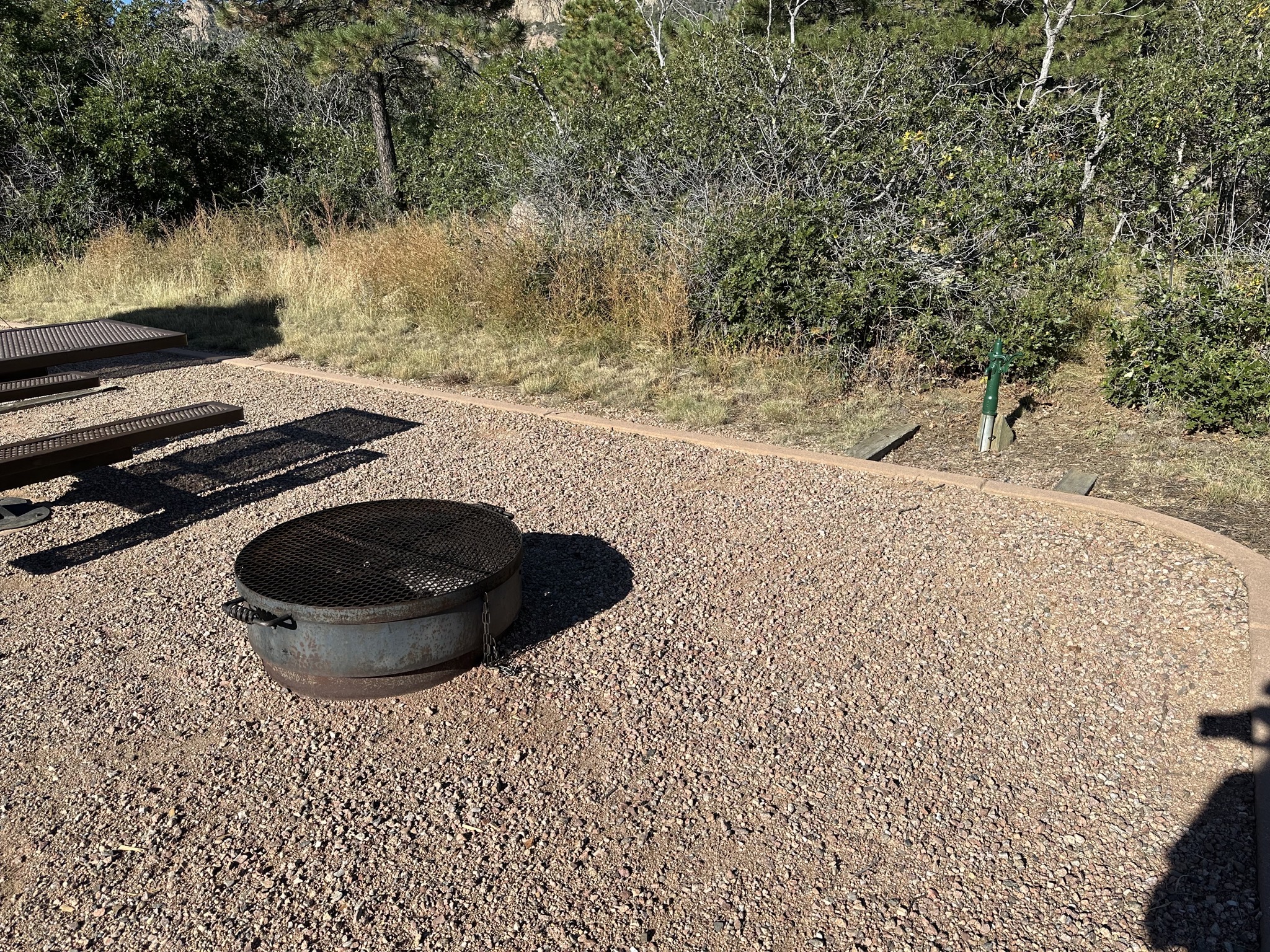 Table, fire pit, faucet