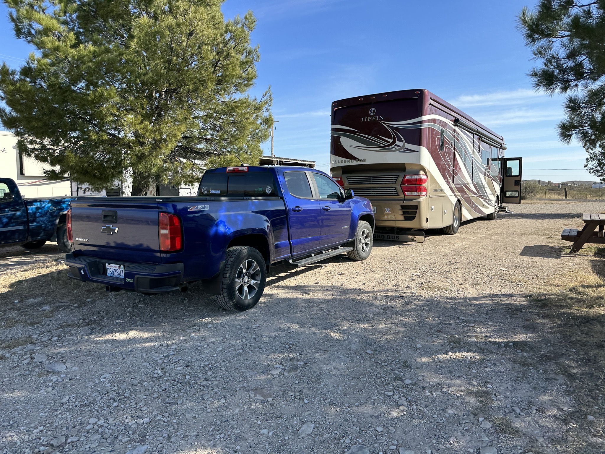 Coach and truck ready to leave