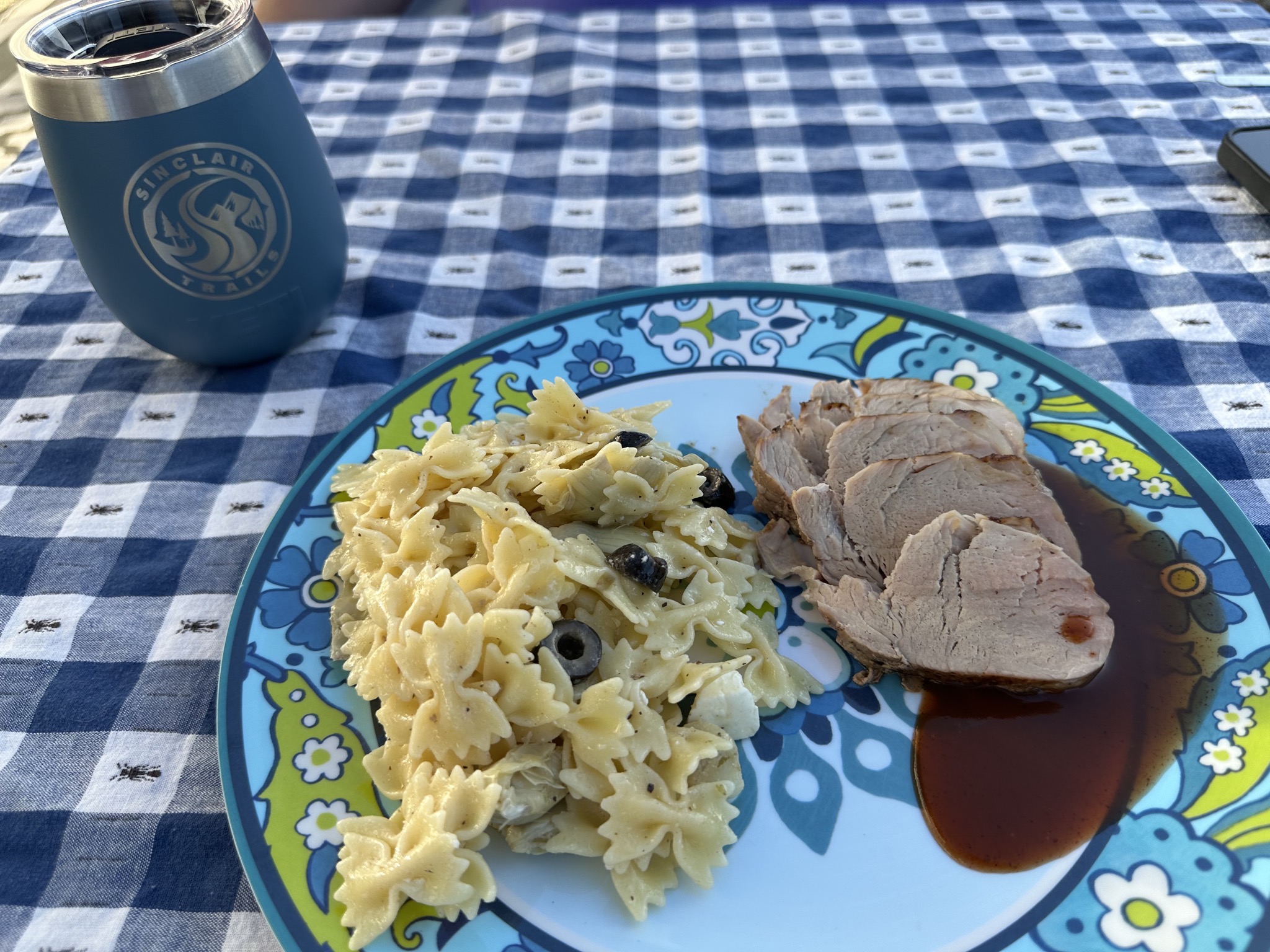 Griddle pork loin and pasta salad