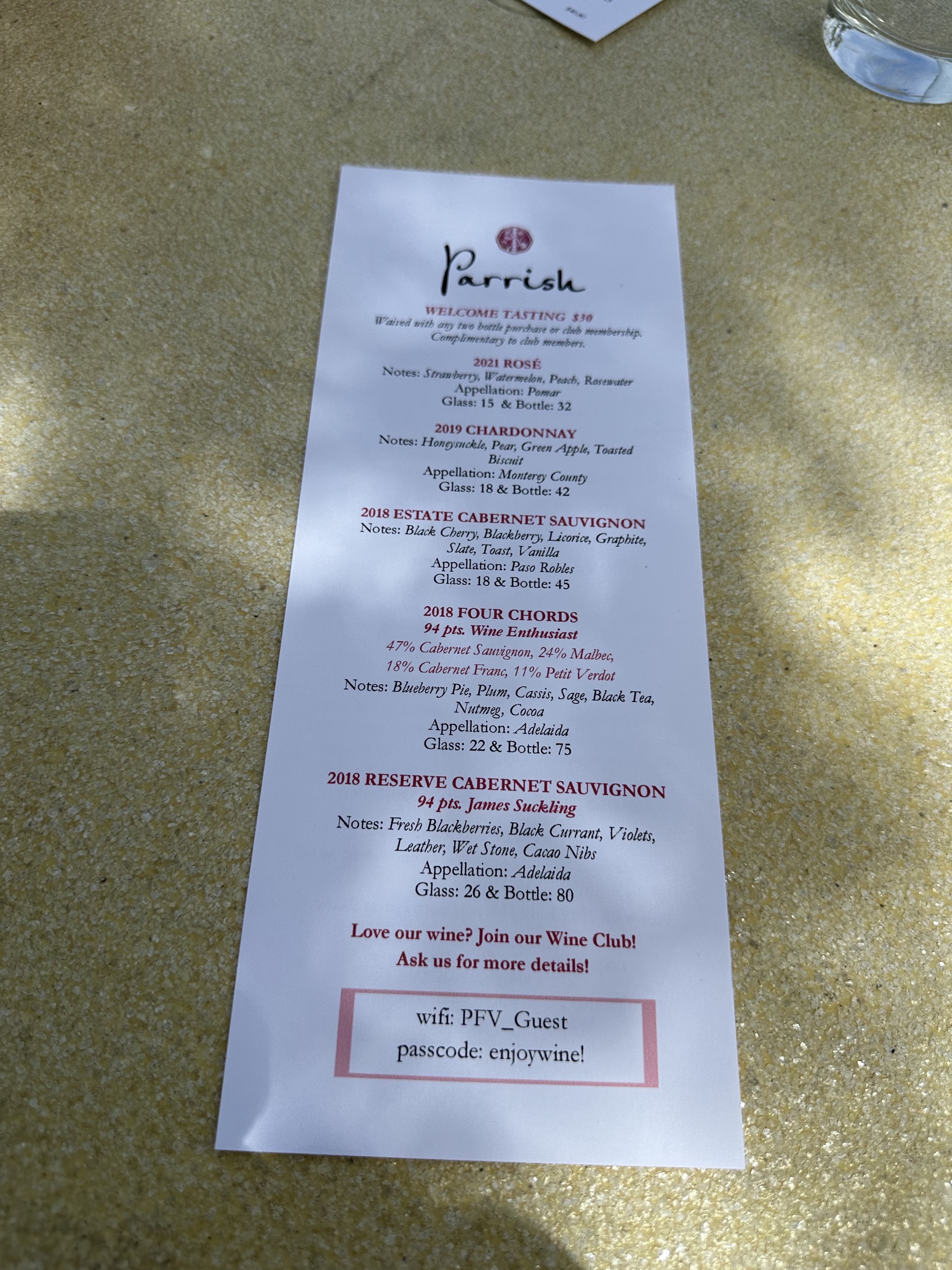 Tasting menu