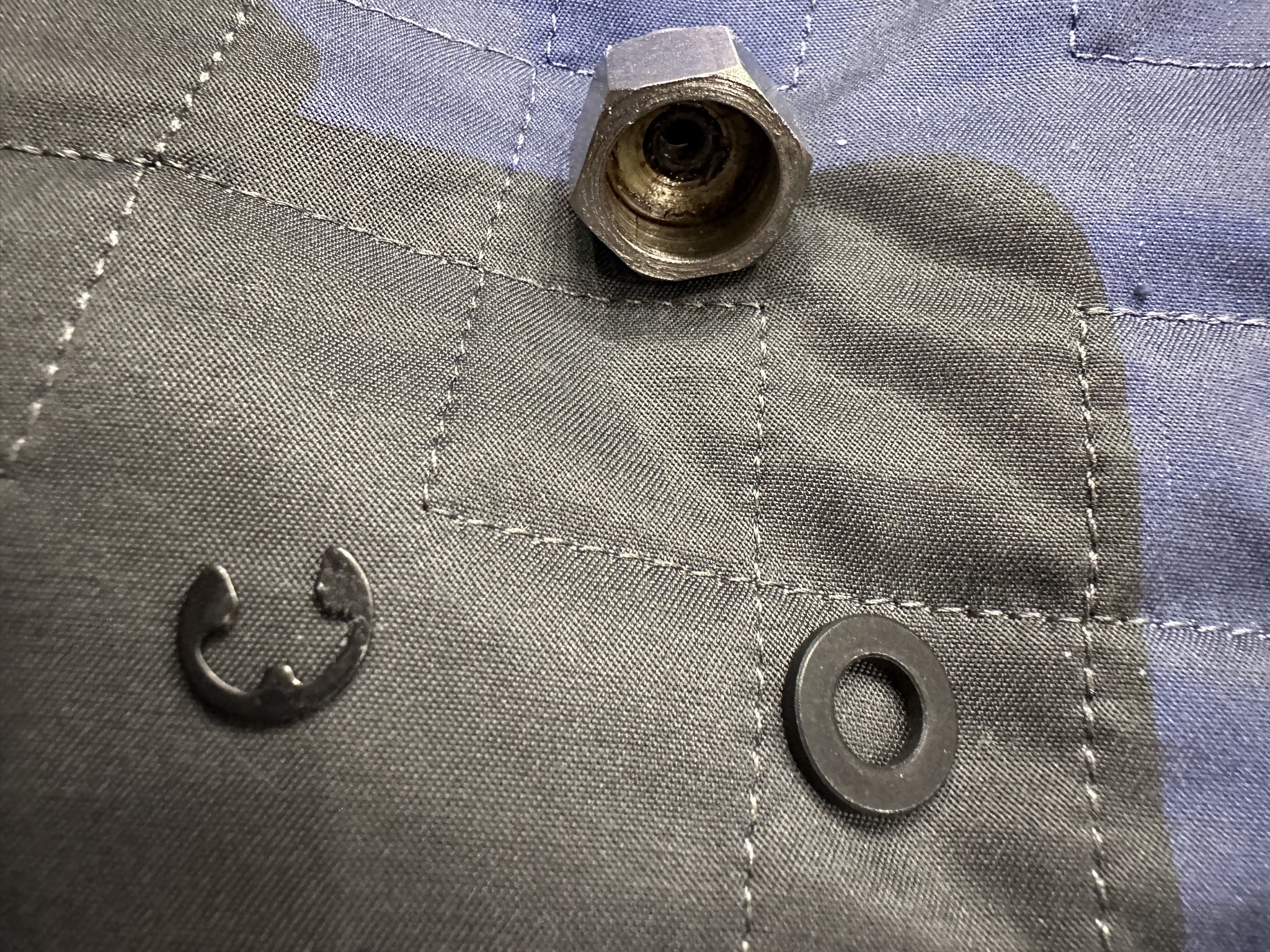 Nut, retaining clip, washer