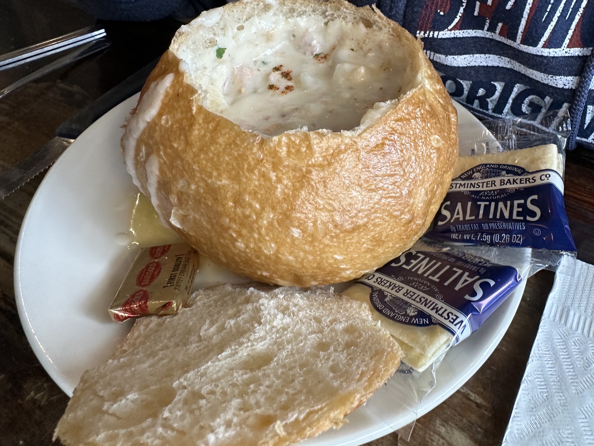 Jenn's clam chowder bread bowl