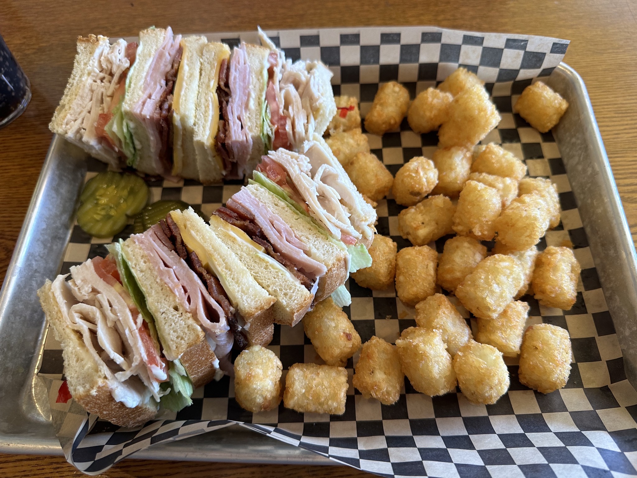 Club sandwiches and tots