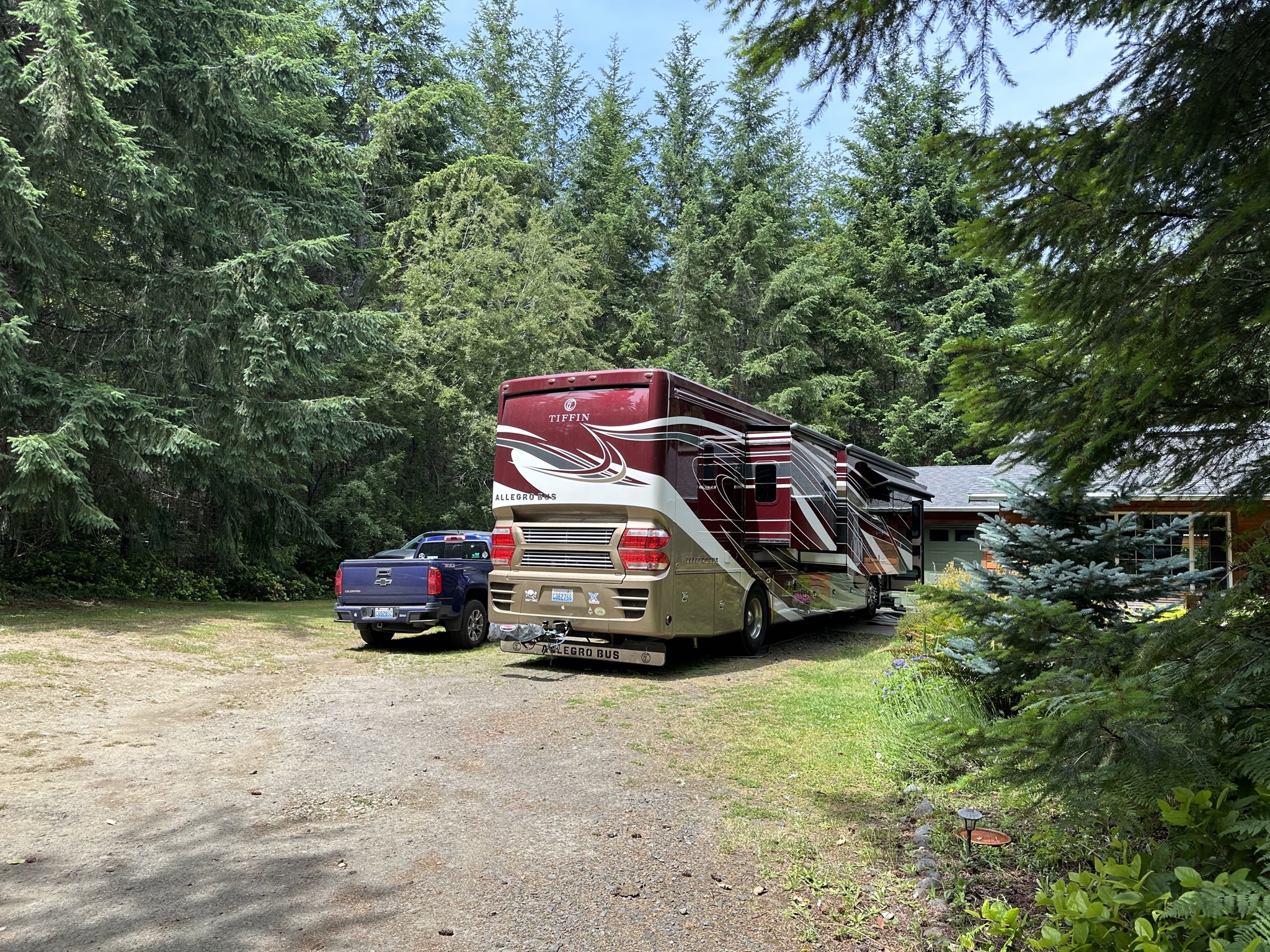 Coach parked in front of the house