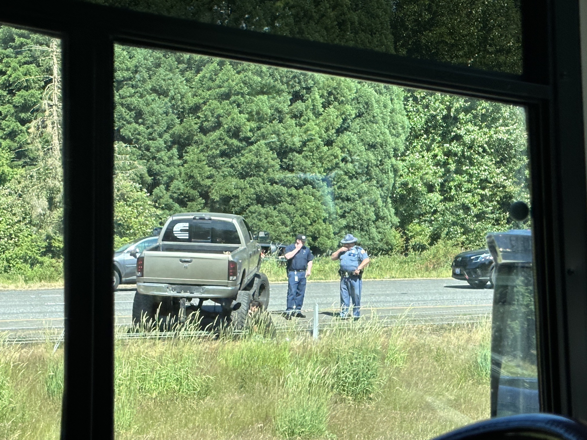 Pickup stuck on median barrier