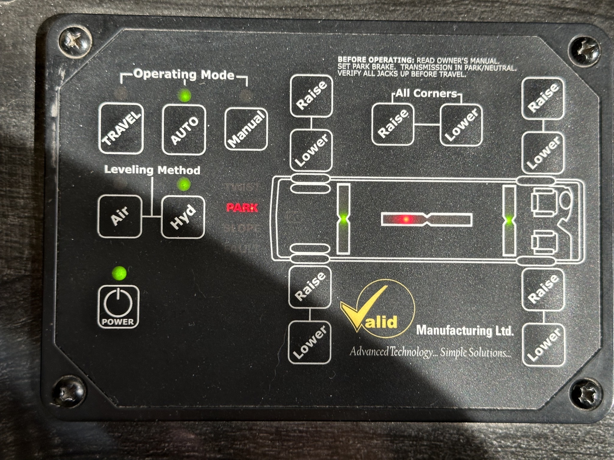 Leveling control panel