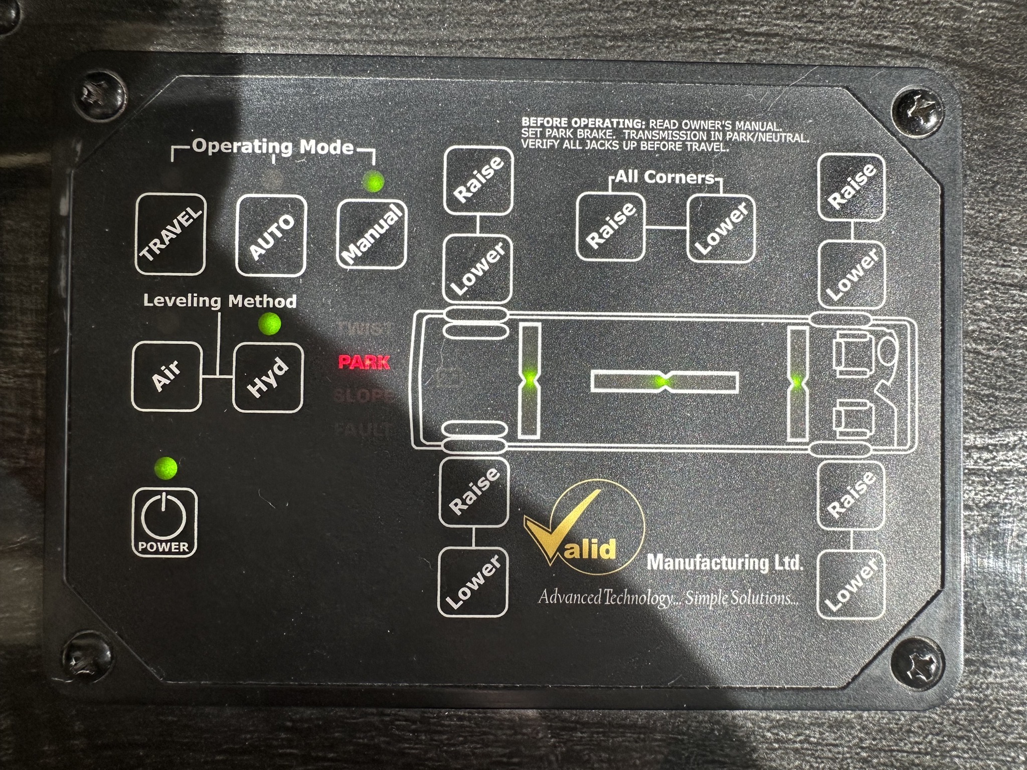 Leveling control panel