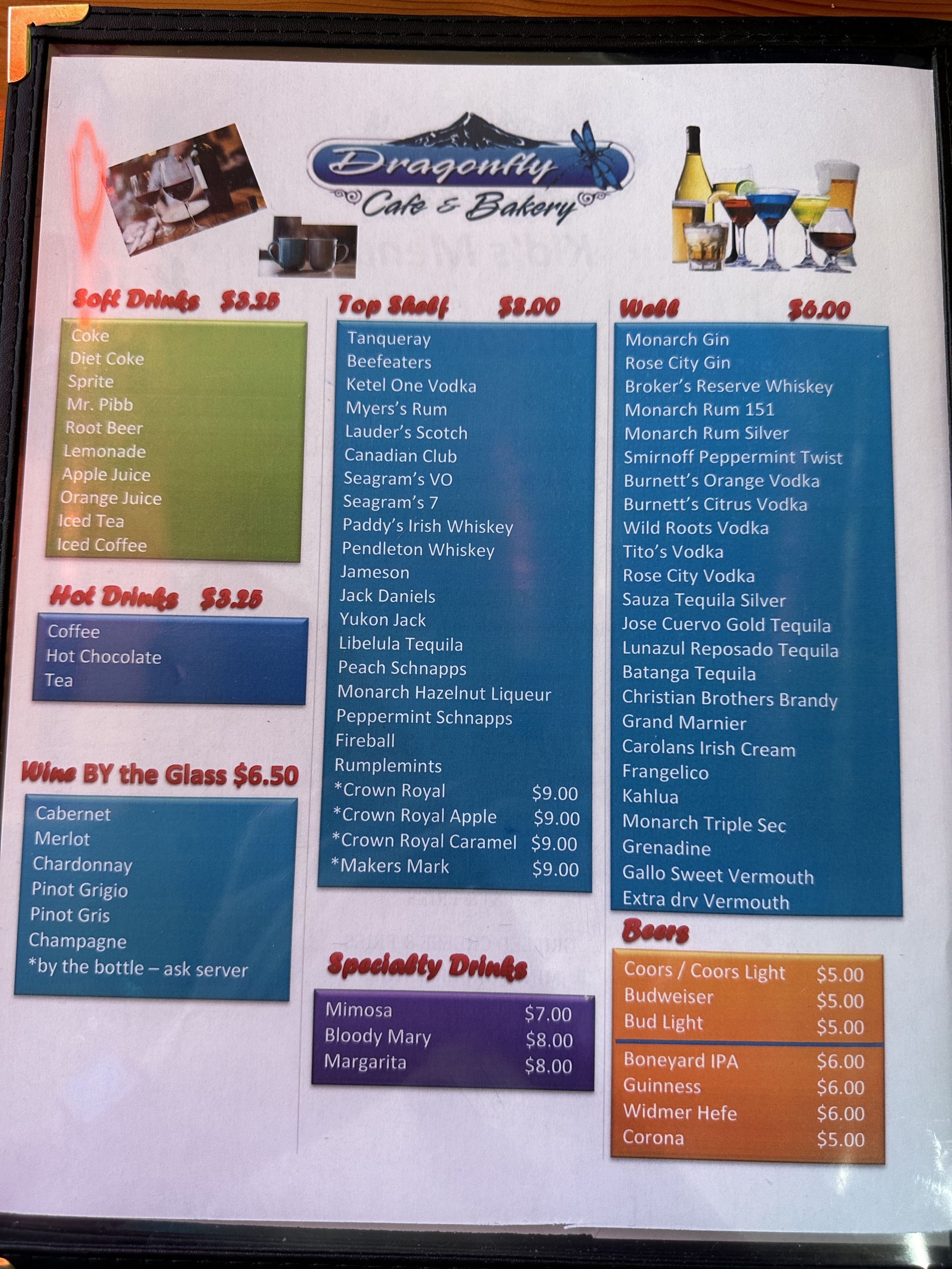 Dragonfly Cafe menu