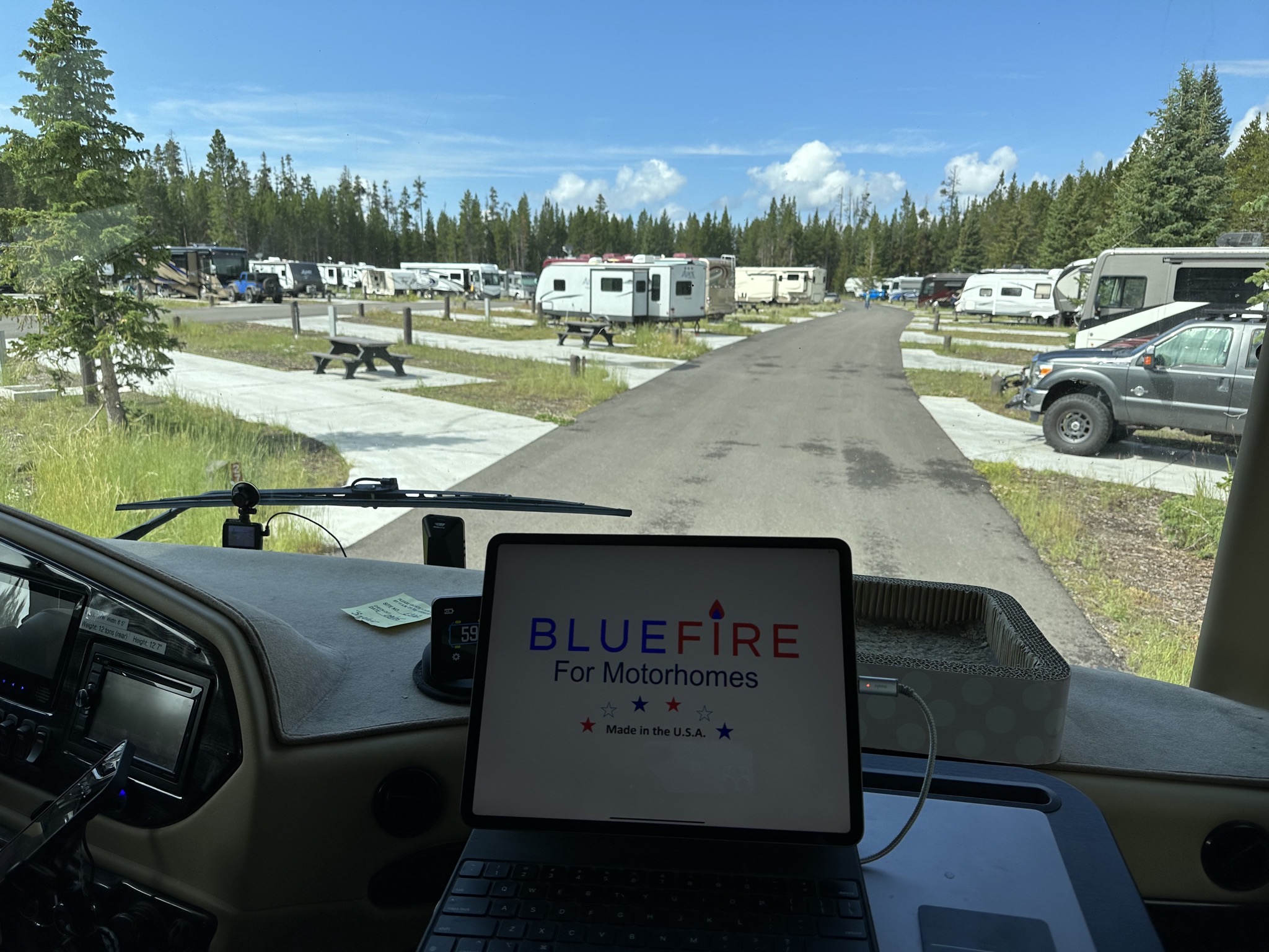 Leaving campground; starting Bluefire app