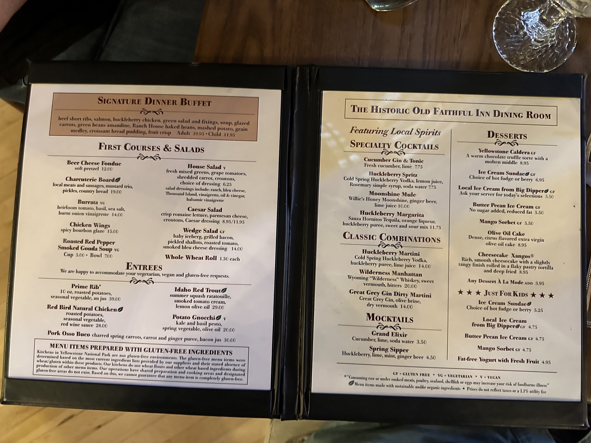 Dinner menu