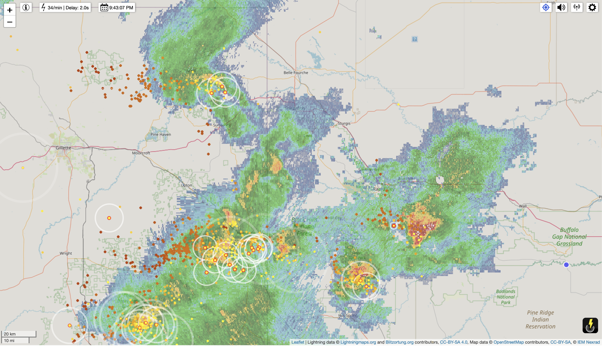 Lightning and rain map