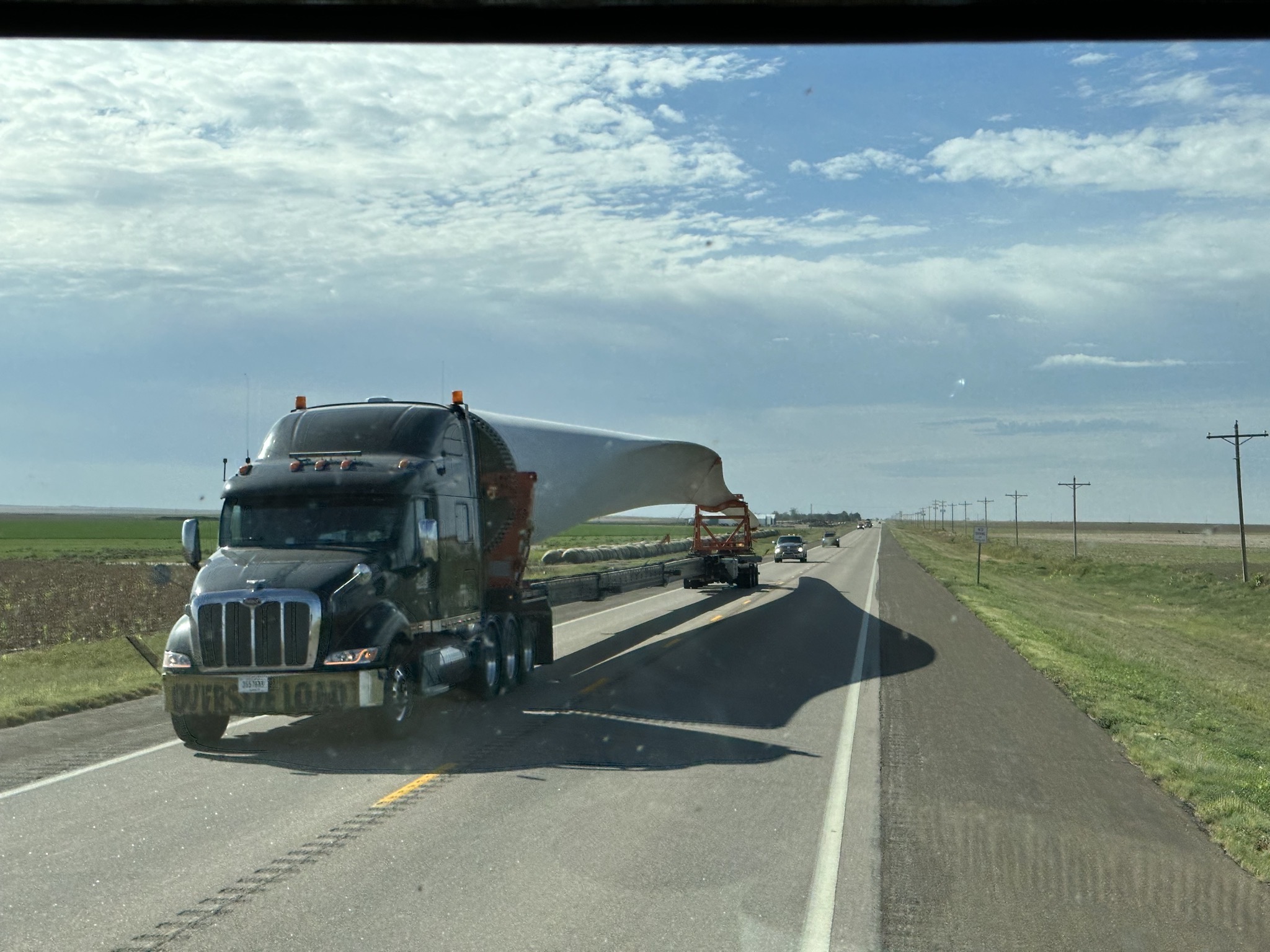Wind turbine blade on a truck
