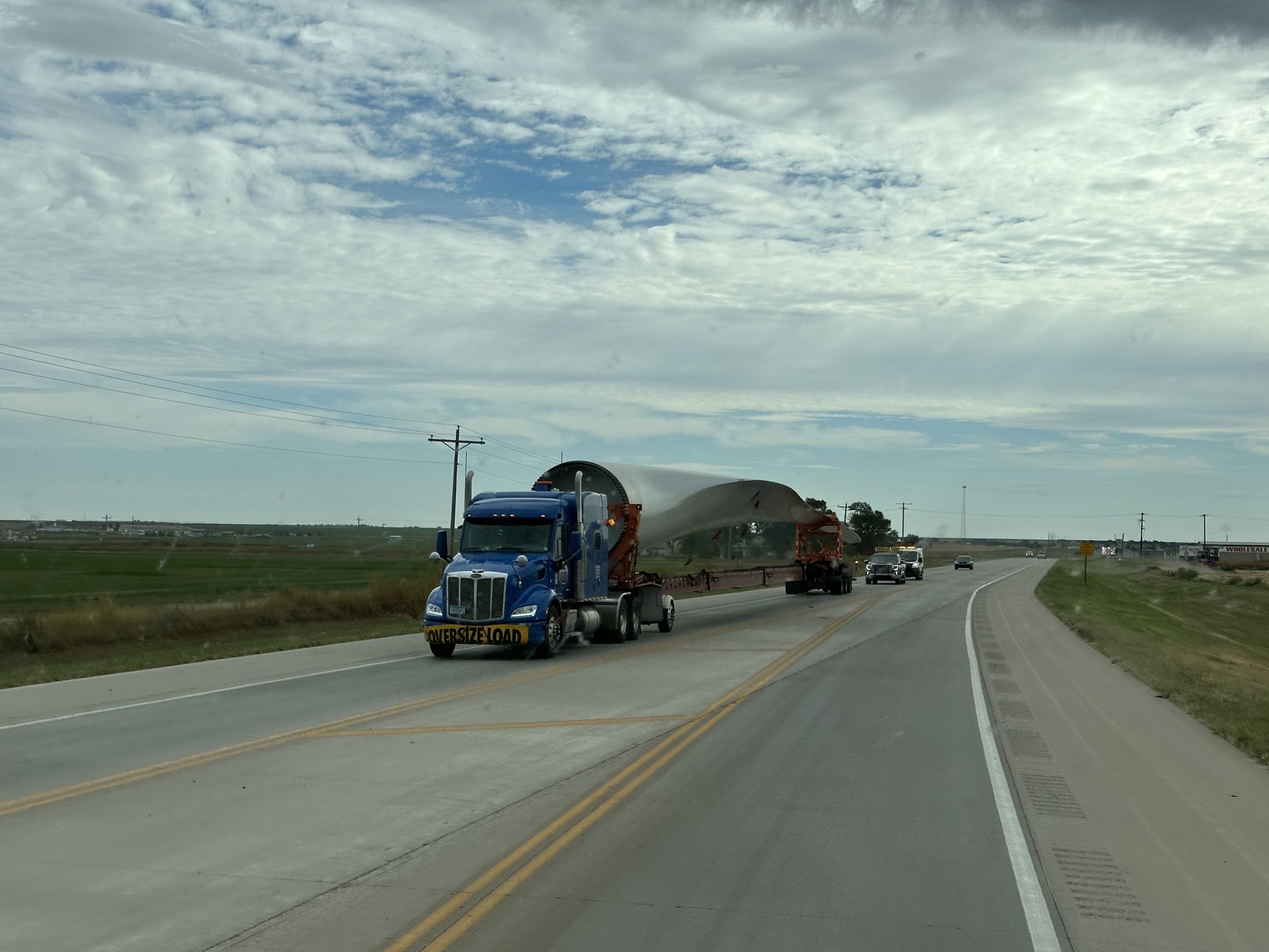 Wind turbine blade on a truck
