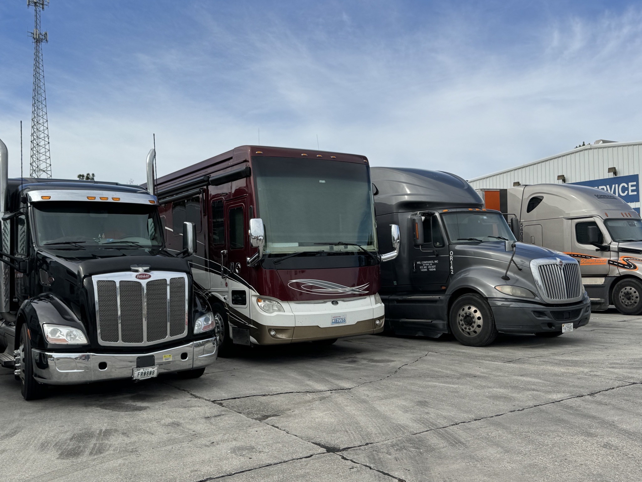 Parked with trucks