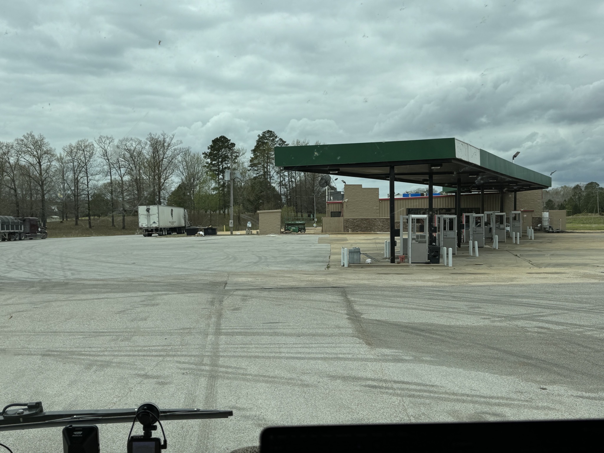 Bathroom stop at truck stop