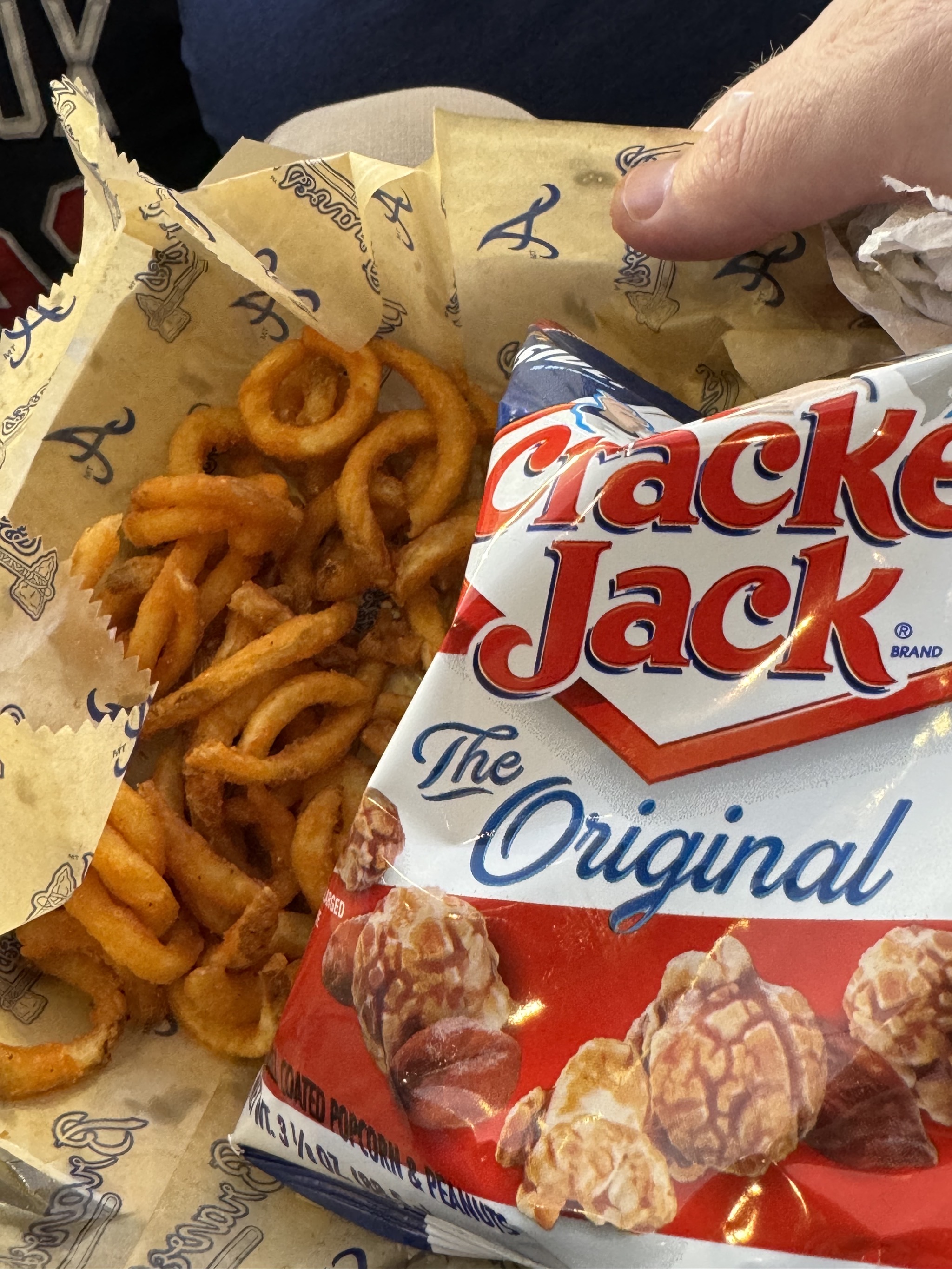 Curly fries and Cracker Jack