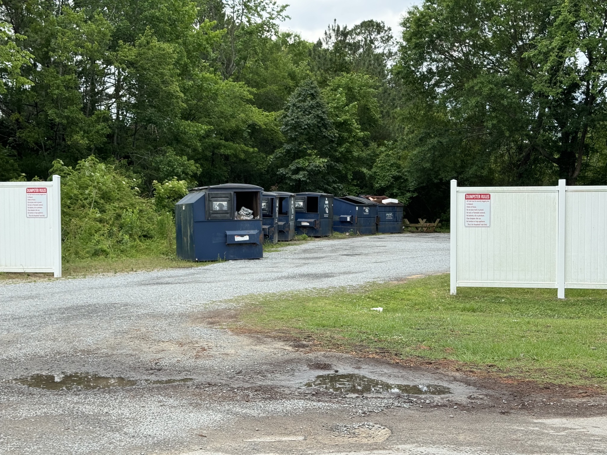 Dumpsters near the entrance
