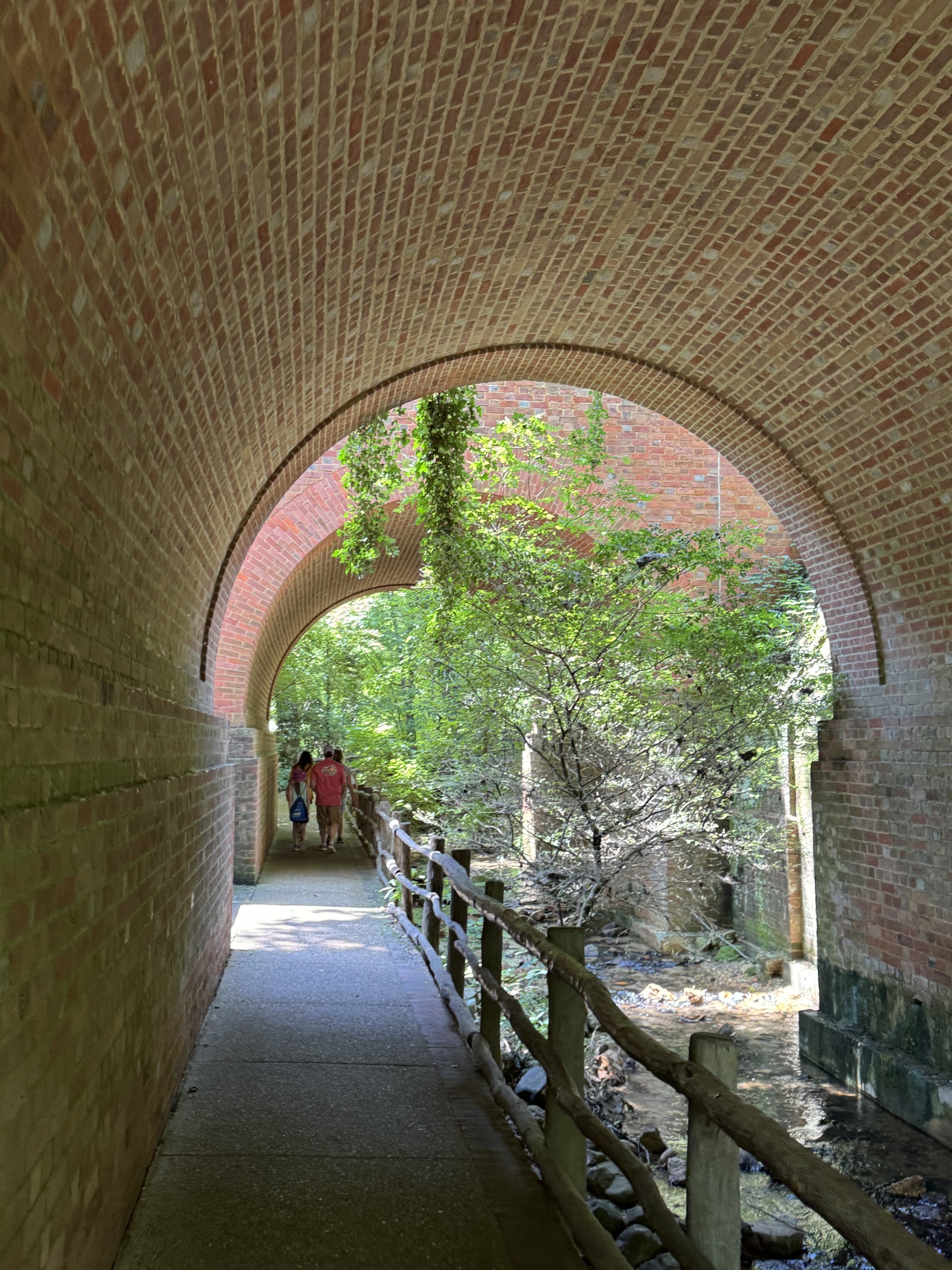 Path by stream under bridge