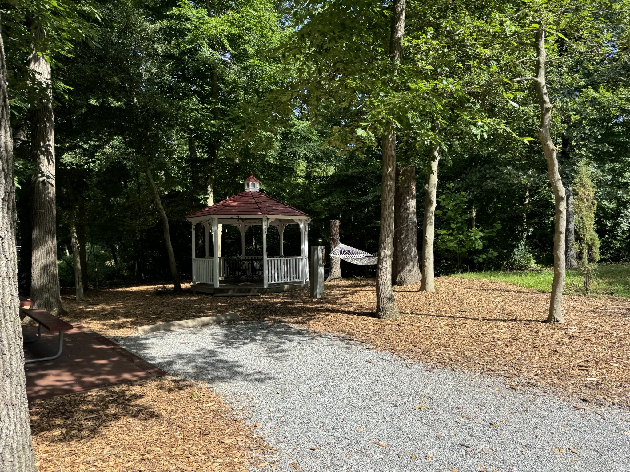 Tent area, each with hammocks and gazebos
