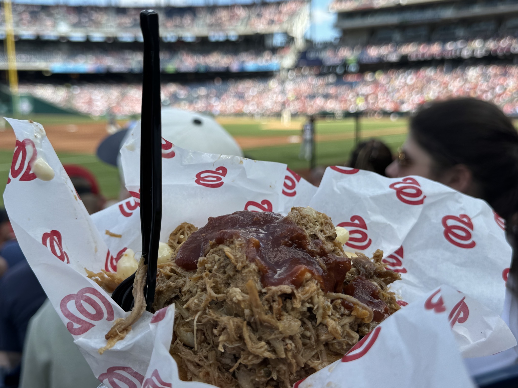 Tater tots with mac & cheese and pulled pork