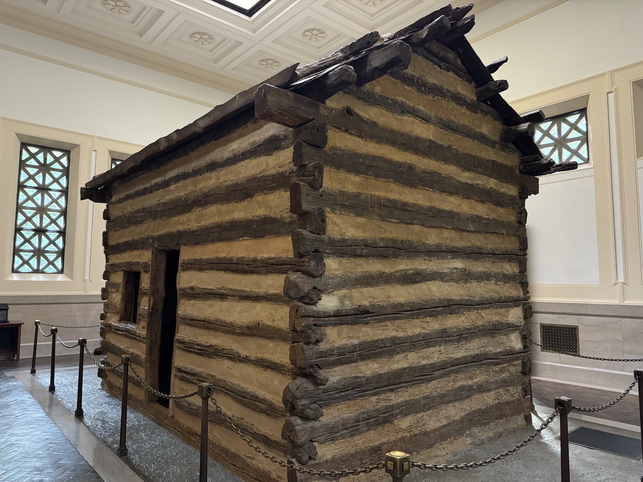 The symbolic cabin inside the memorial