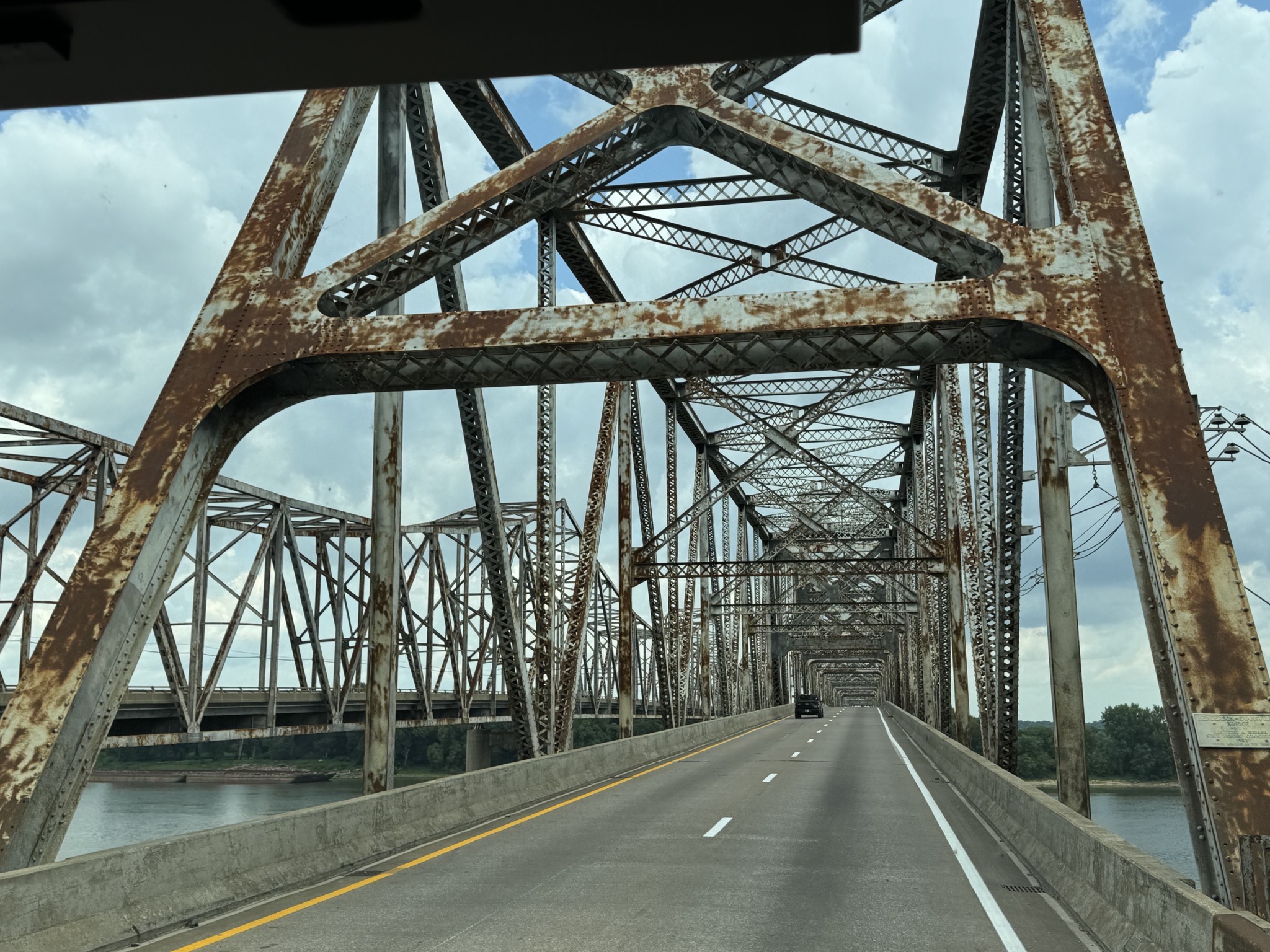 Rusty twin bridges over Ohio River