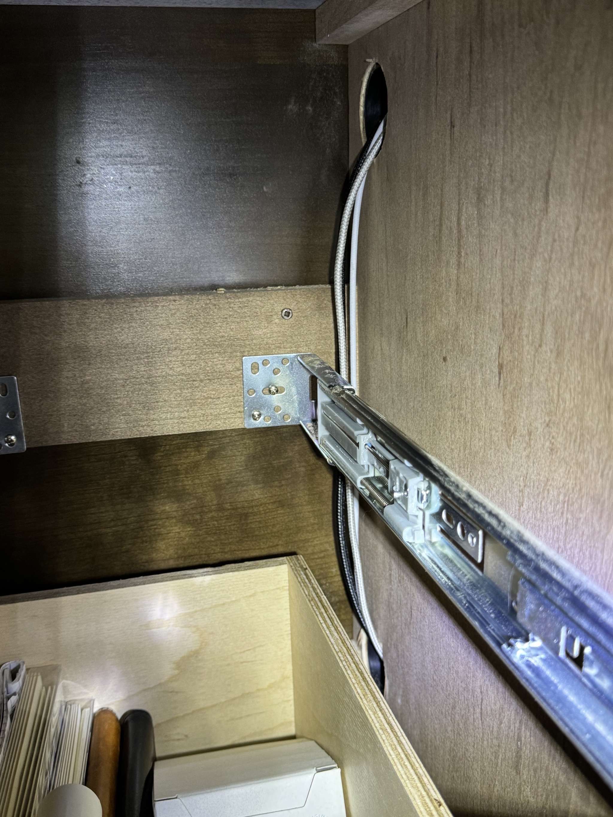 Wires behind drawers