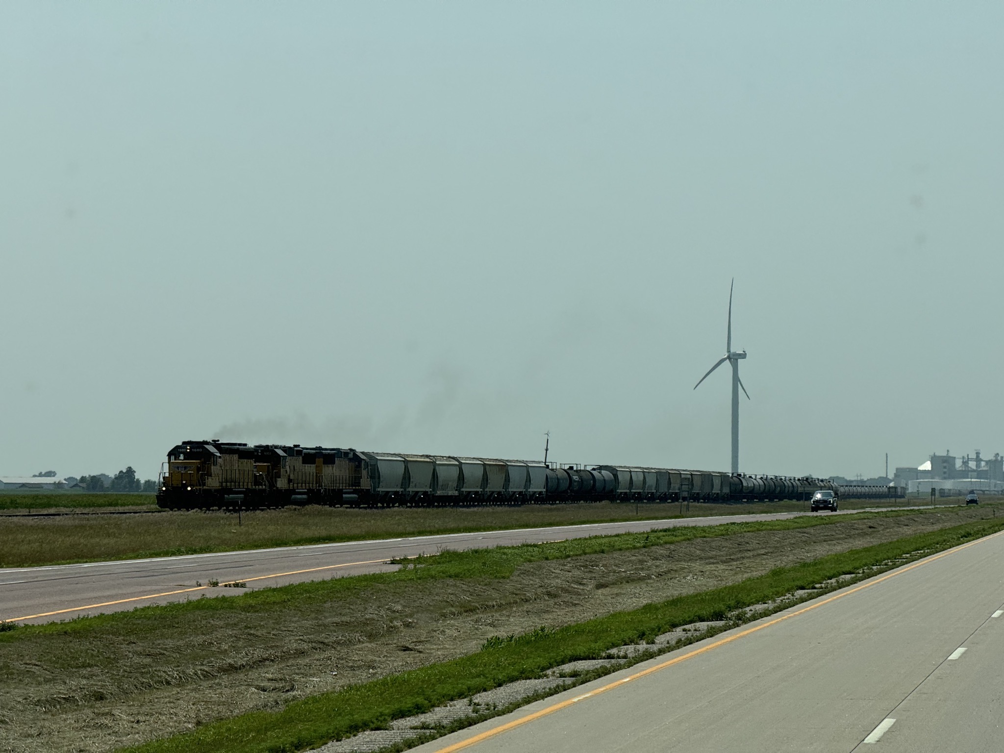 Train and wind turbine