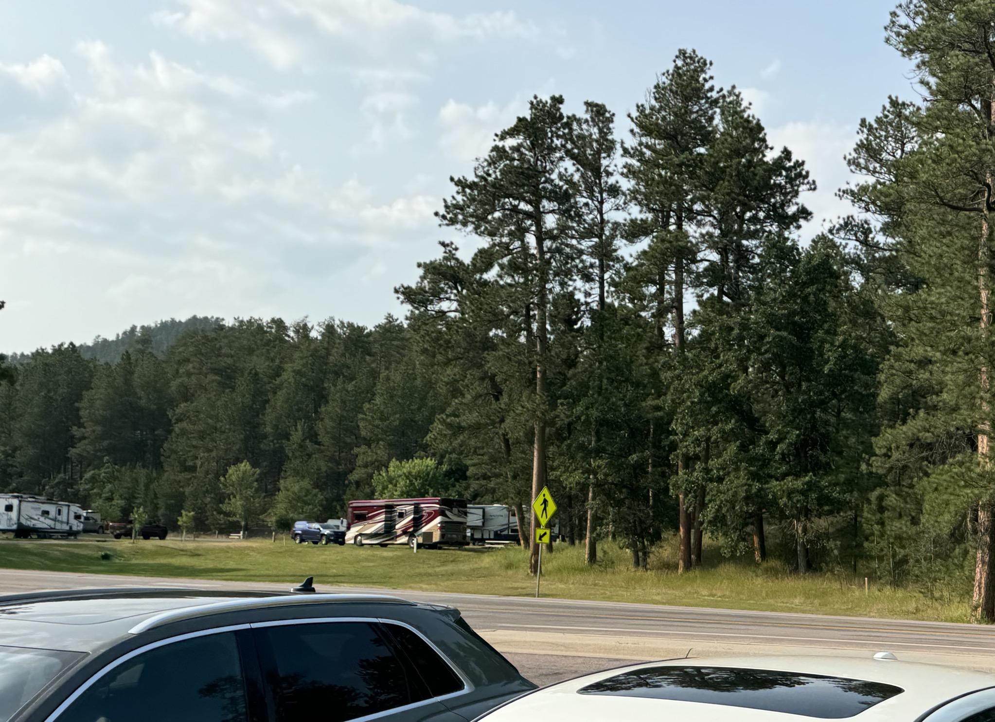 View of our coach from the lake parking lot