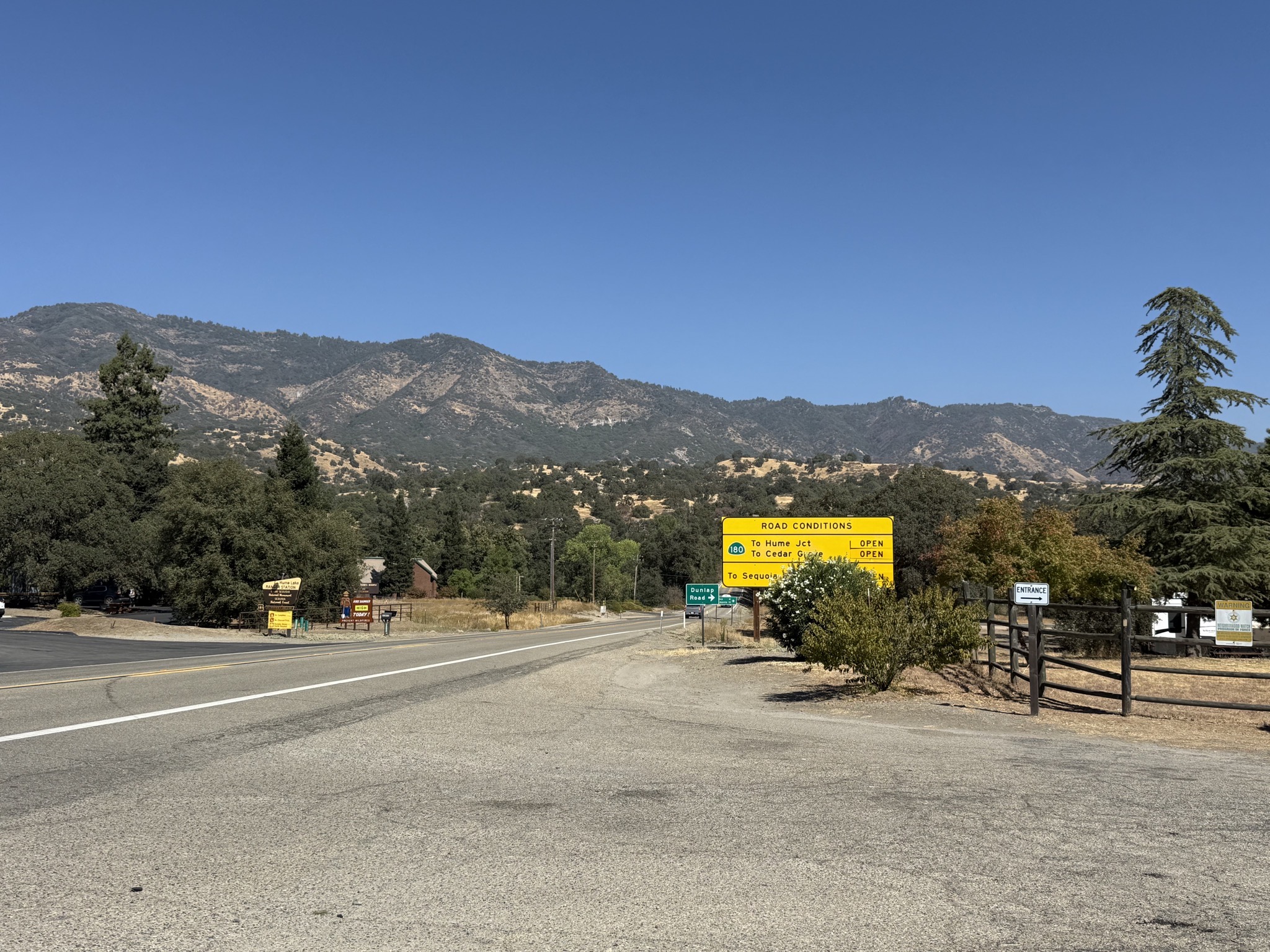 Hills and road conditions sign outside the entrance