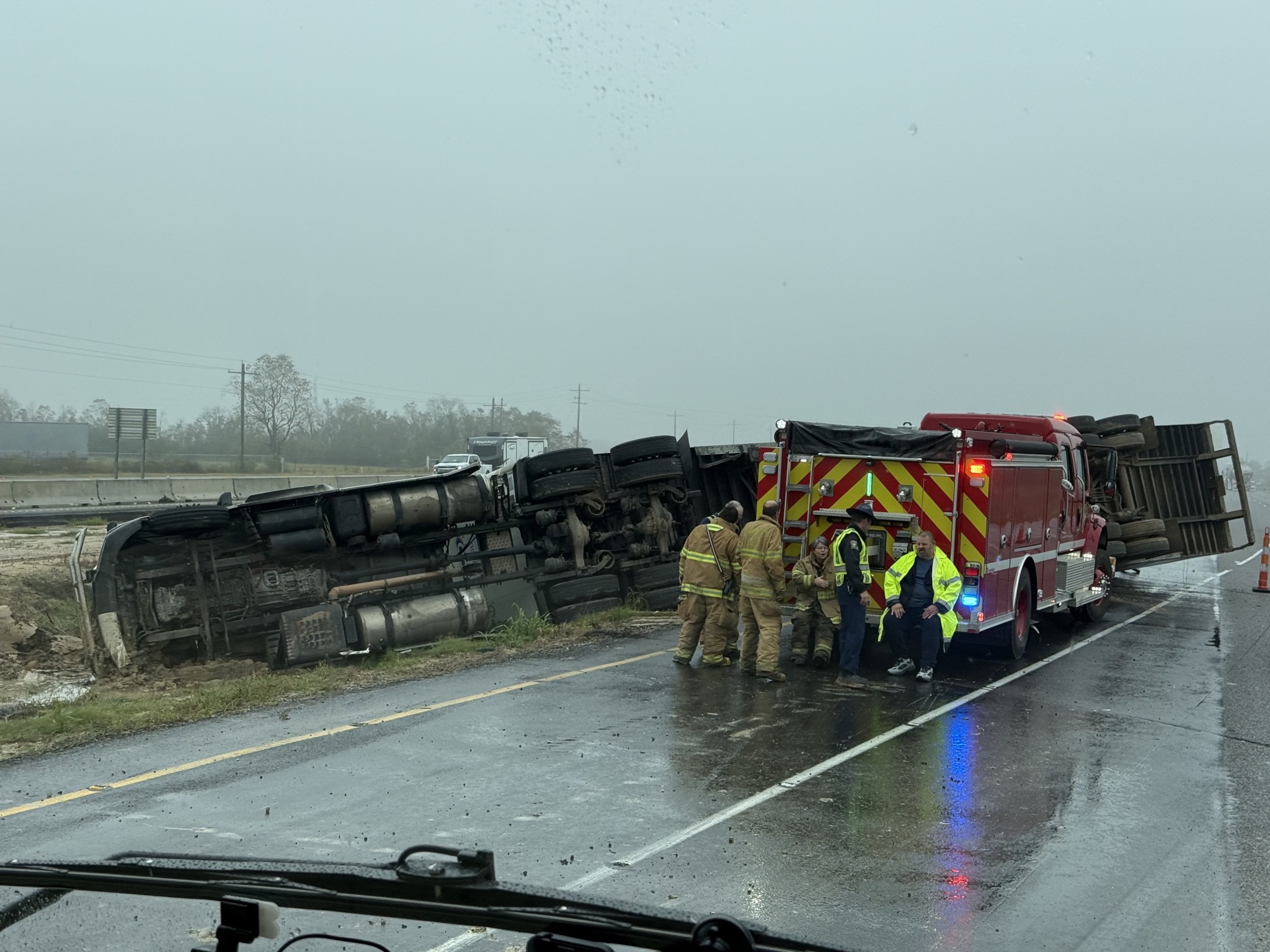 Overturned big rig