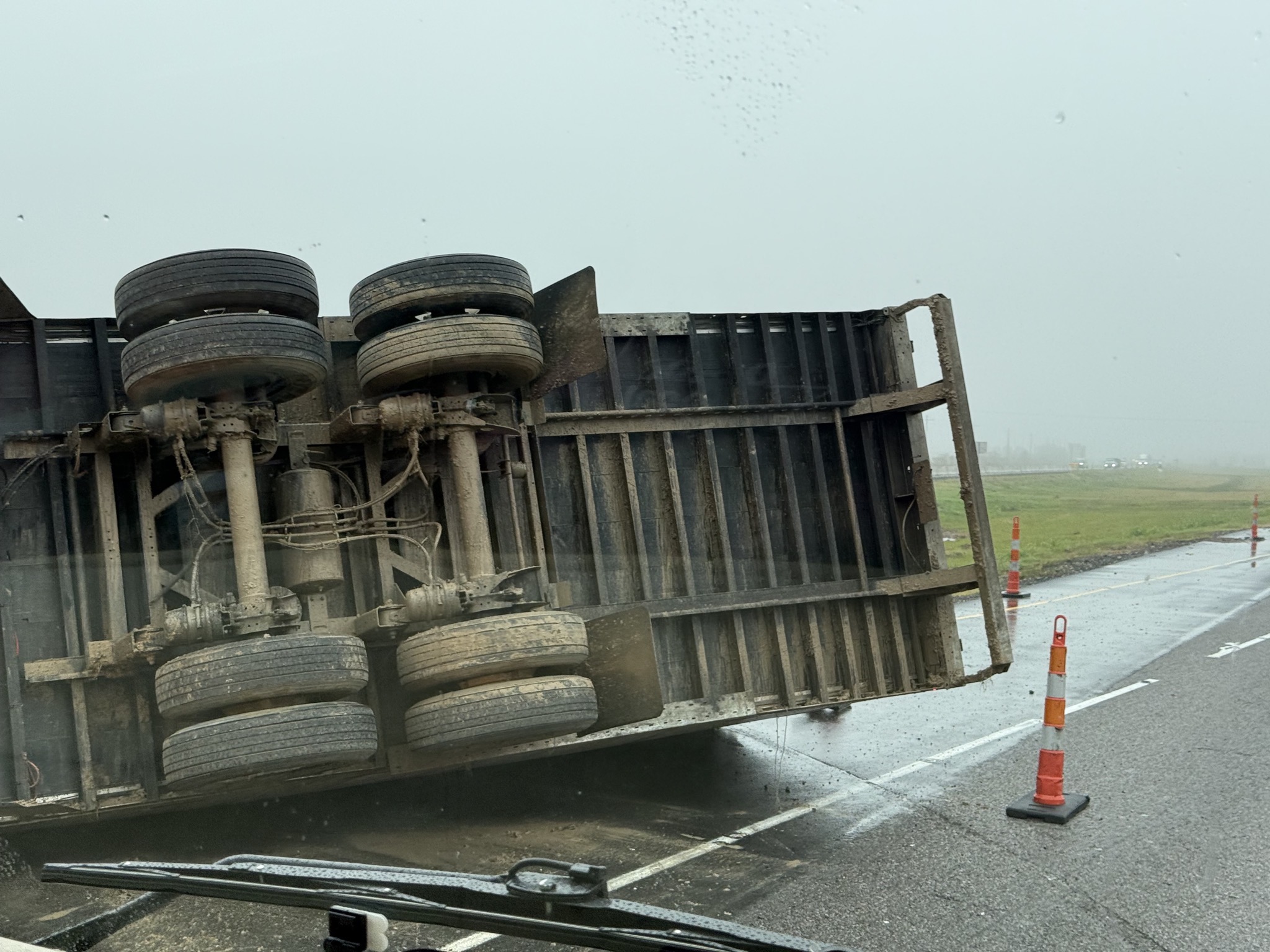 Overturned big rig