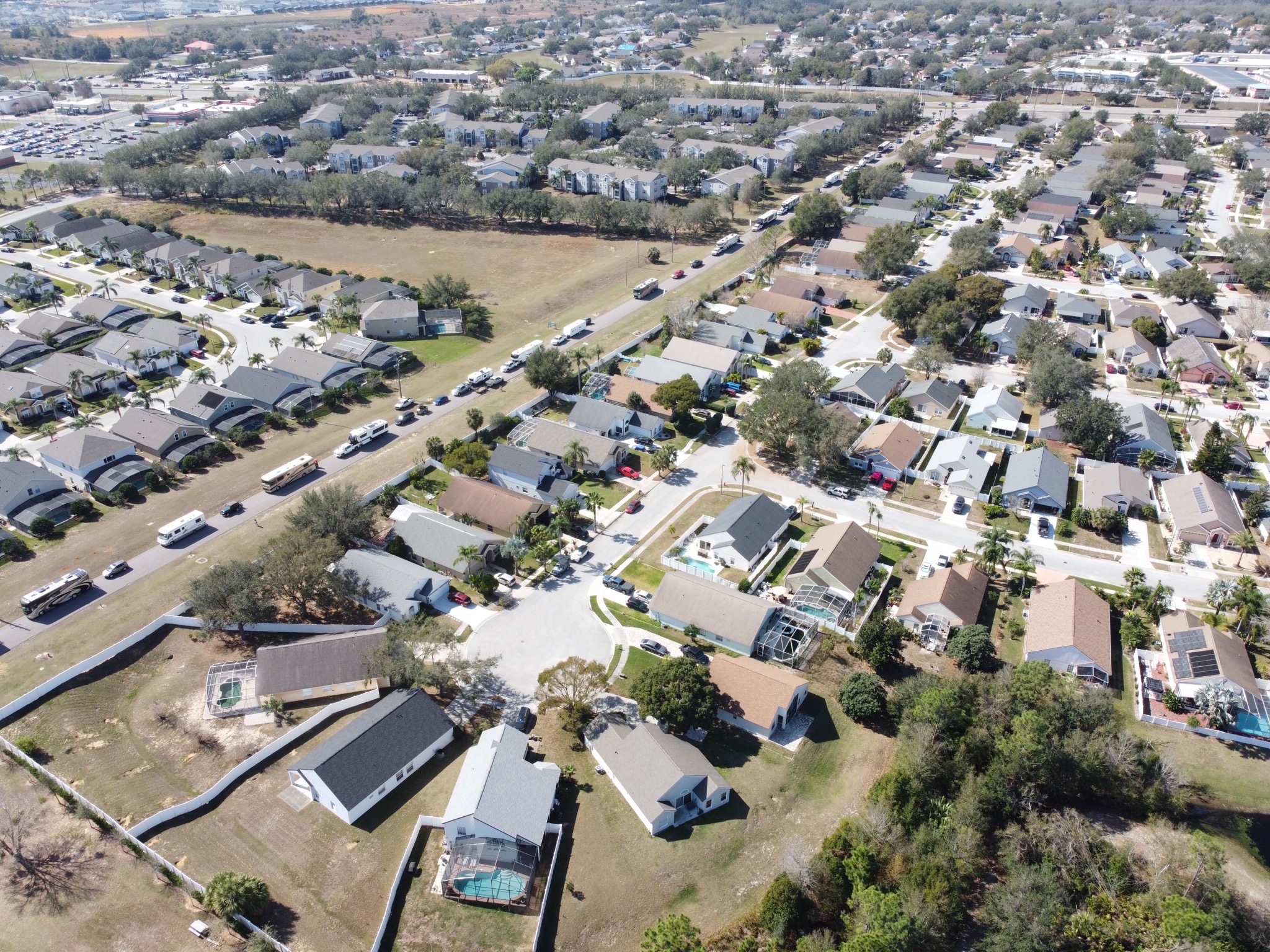 Aerial view of long line checking in
