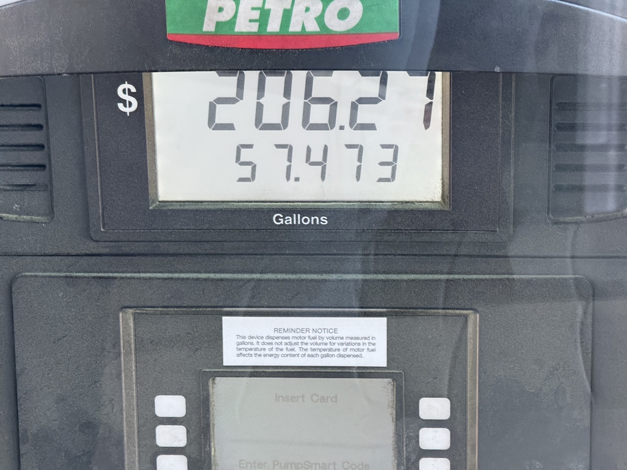 $206.27 for 57 gallons of diesel before discount