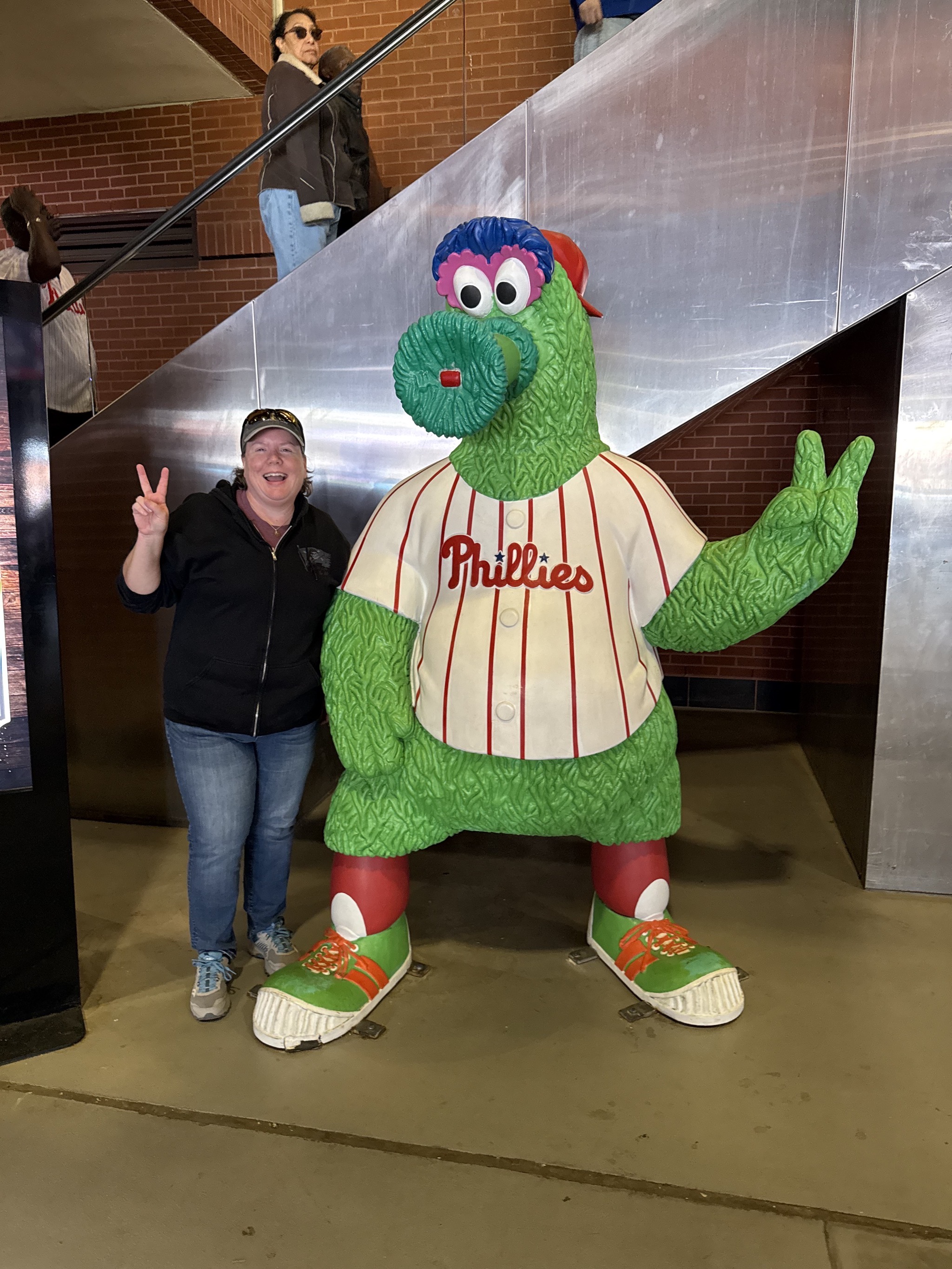 Jenn with a model Phillie Phanatic