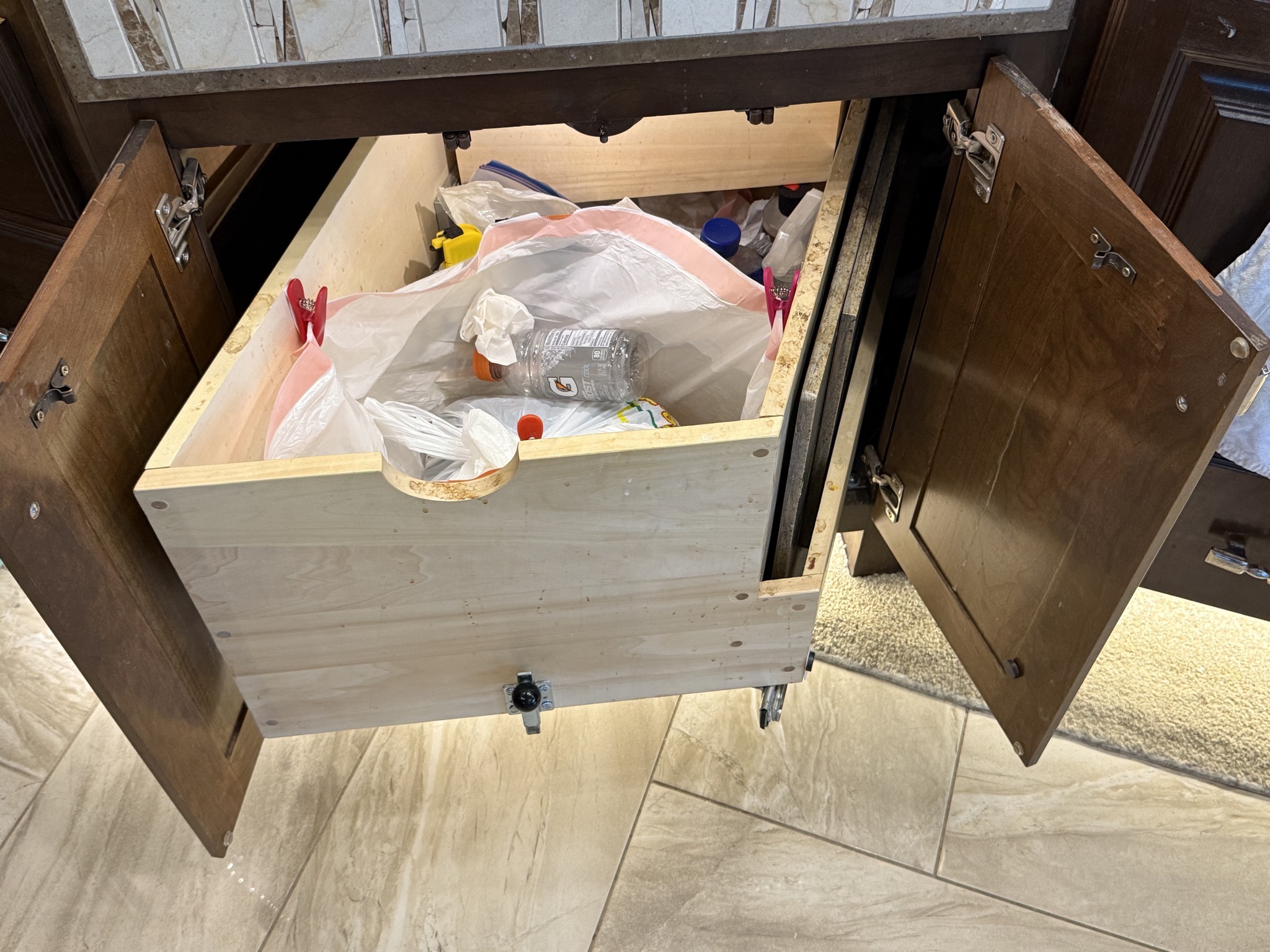 Cupboard doors and drawer