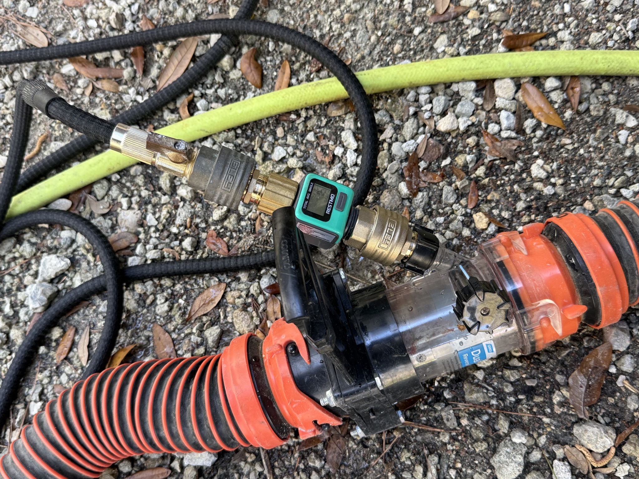 Gate valve and hose connected to sewer pipe