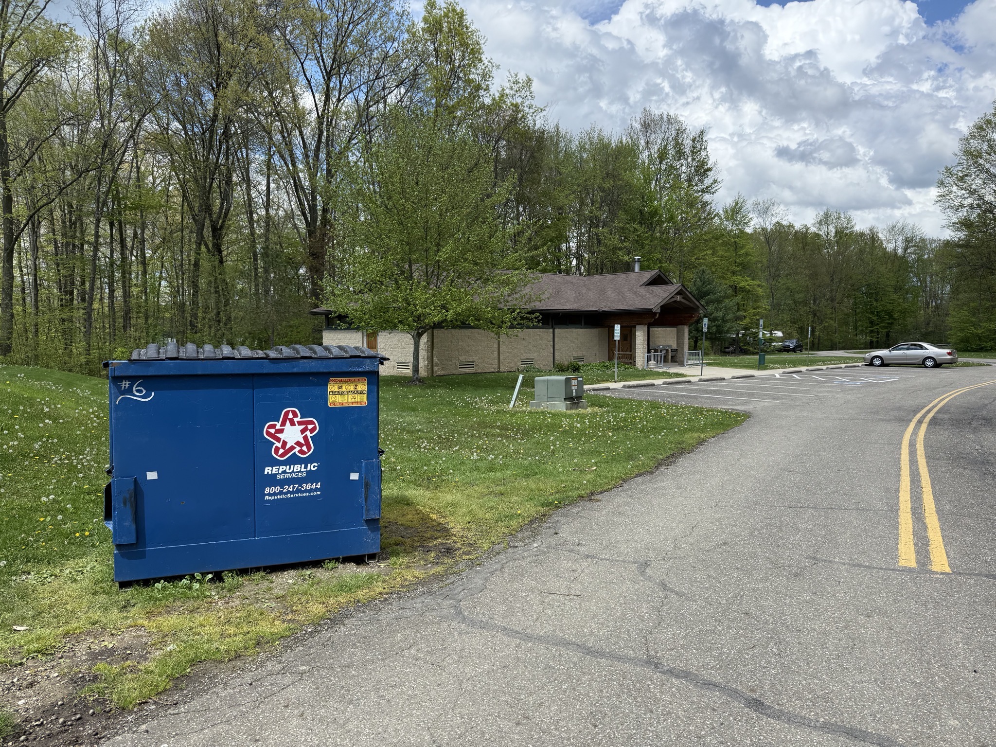Dumpster and bathrooms