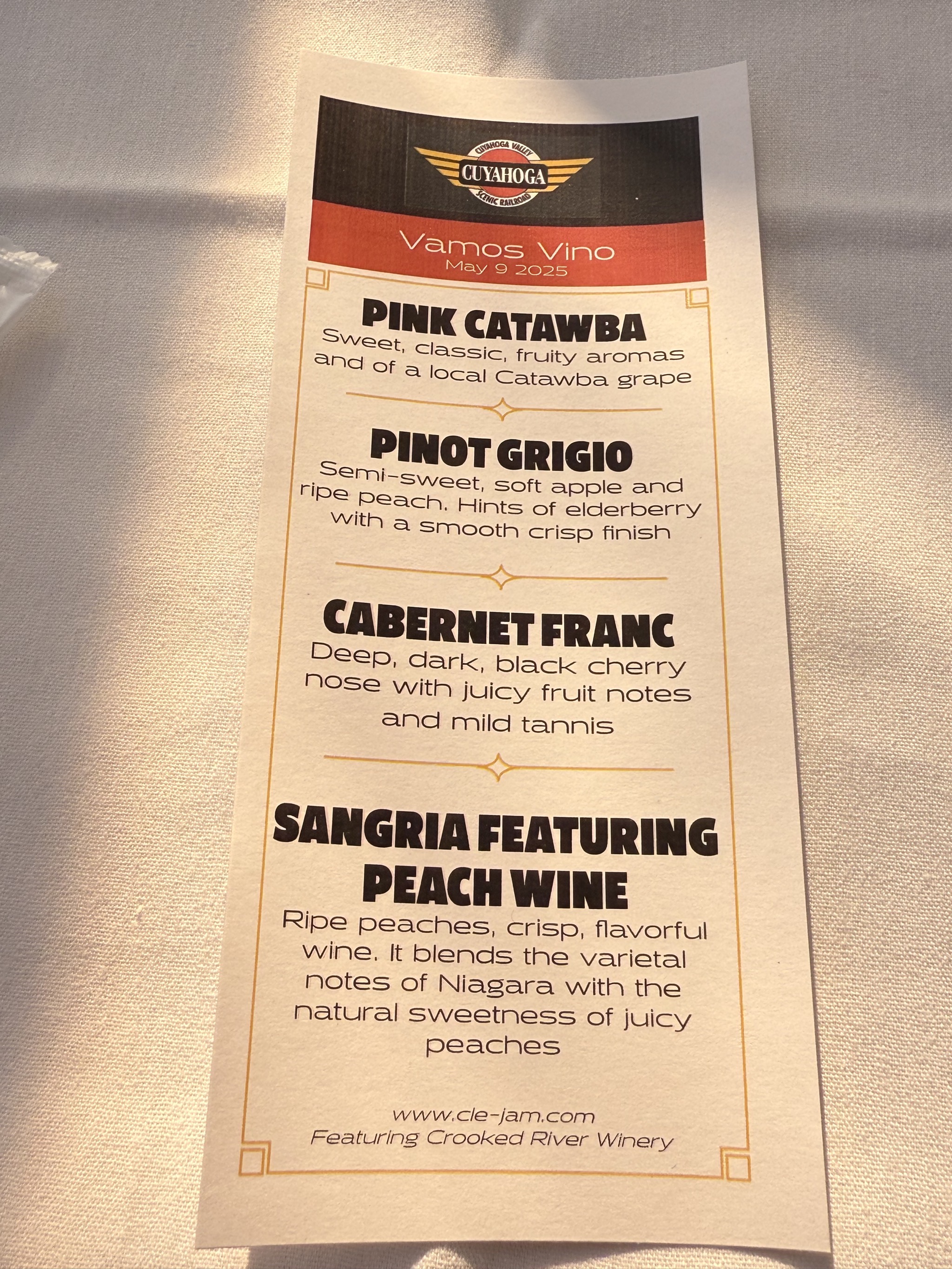 Wine tasting menu