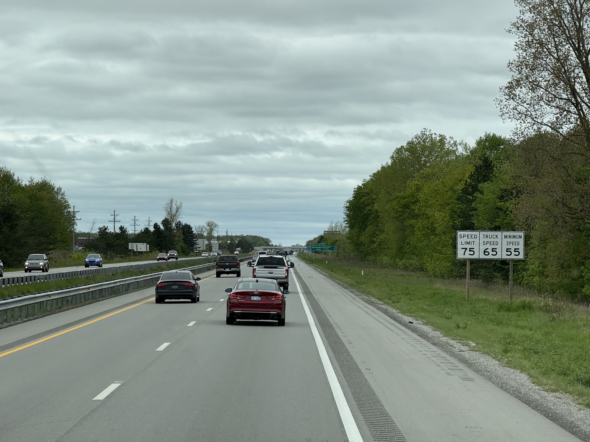 Speed Limit 75, Truck Speed 65, Minimum Speed 55