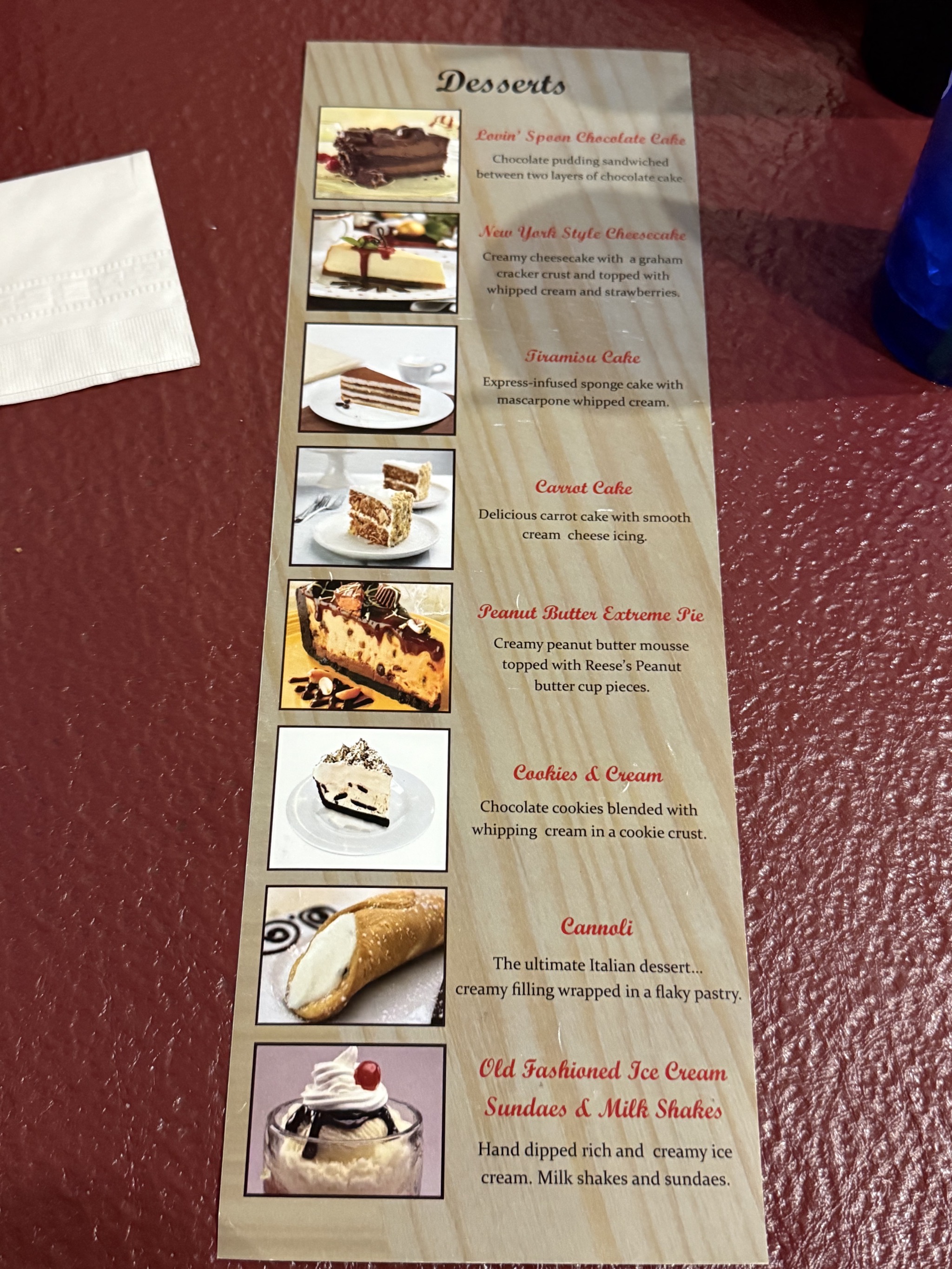 Dessert menu