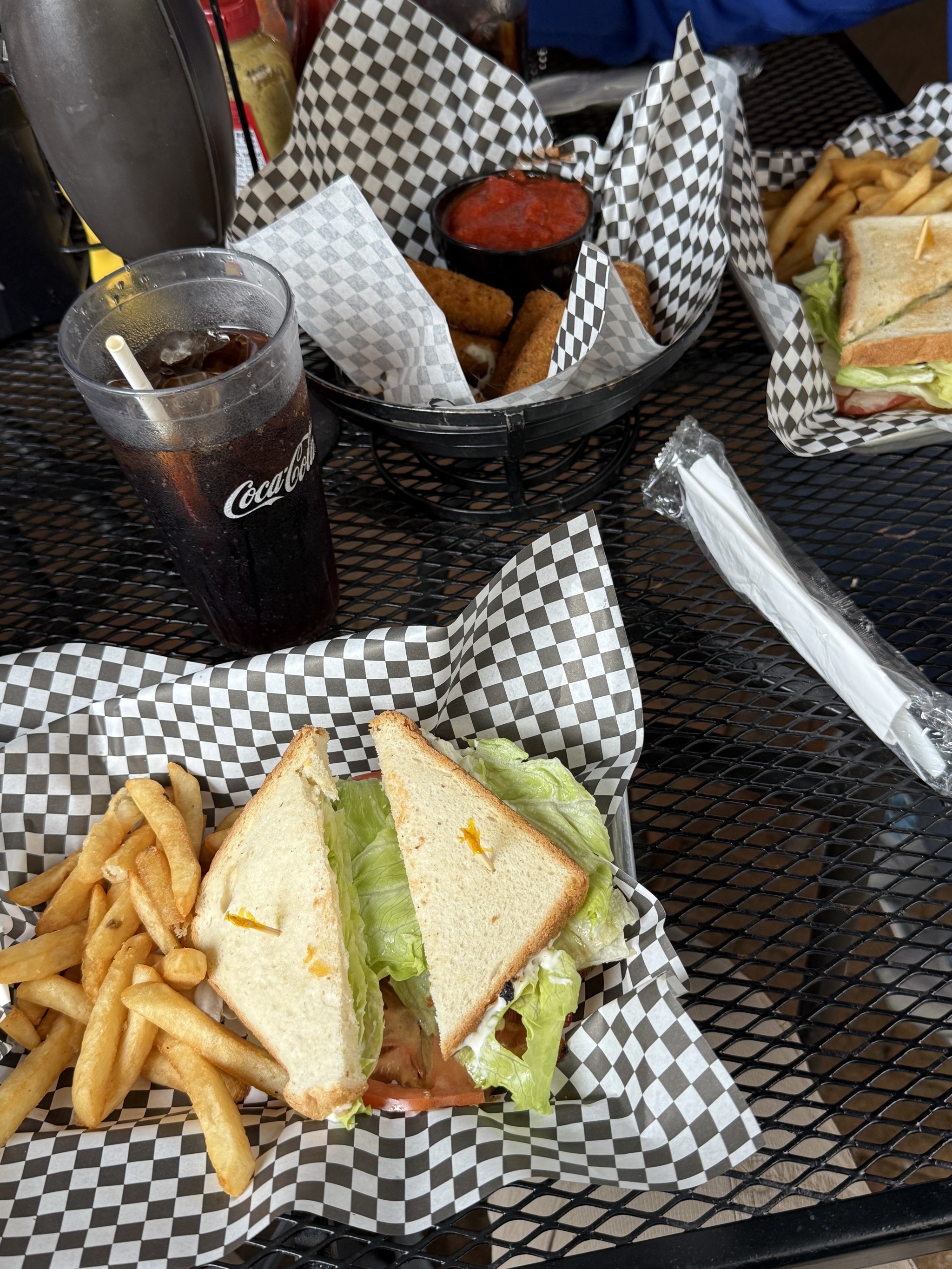 BLT, fries, cheesesticks