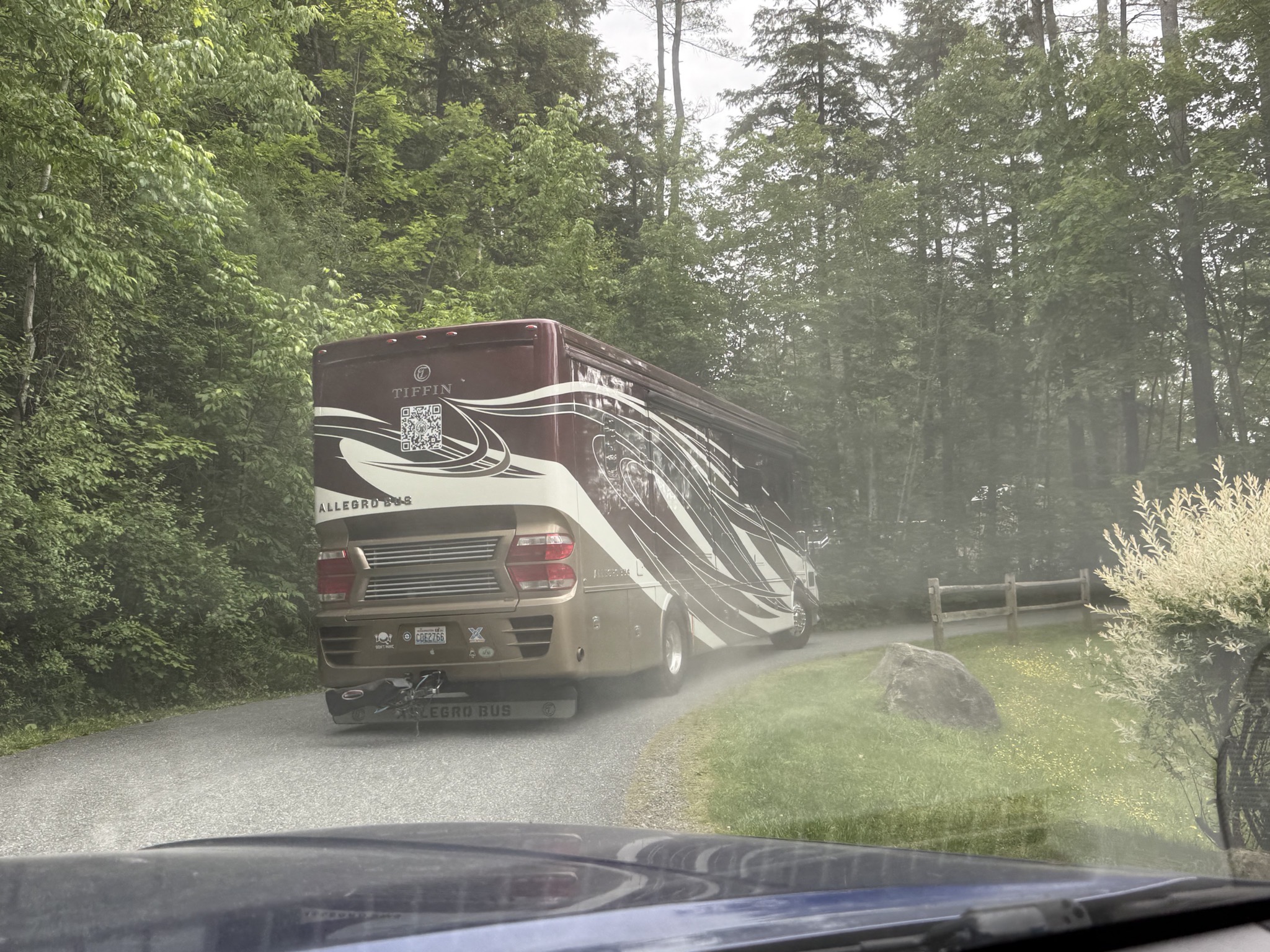 Following coach up steep narrow curvy road